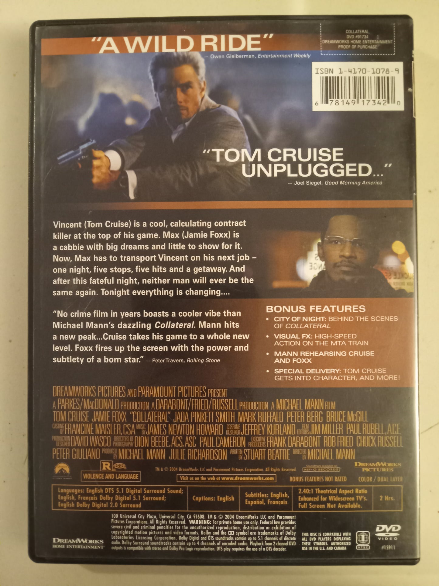 Collateral, DVD Movie, Tom Cruise Widescreen, Rated R, USED