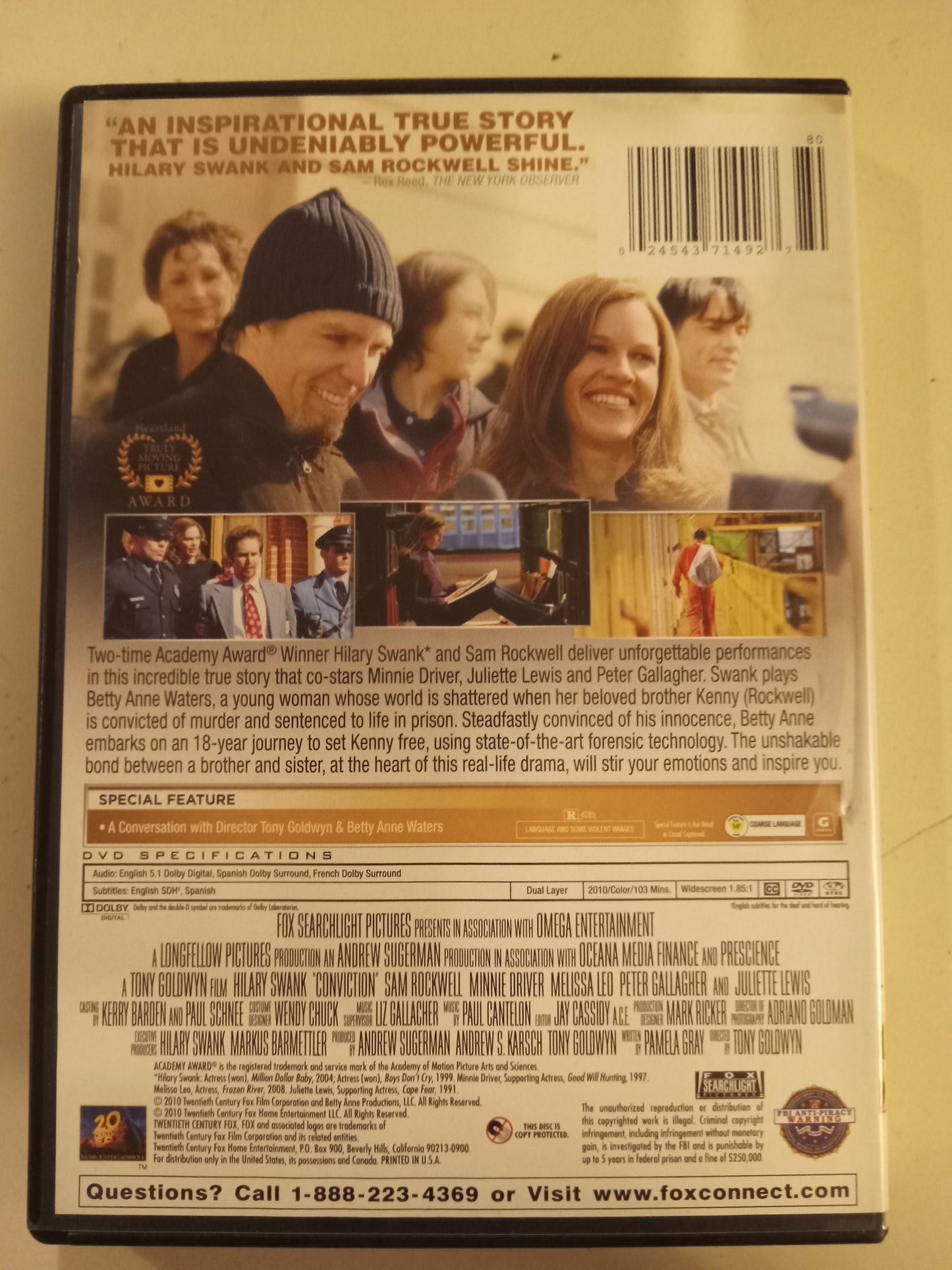 Conviction, DVD Movie, Hilary Swank Widescreen, Rated R, USED