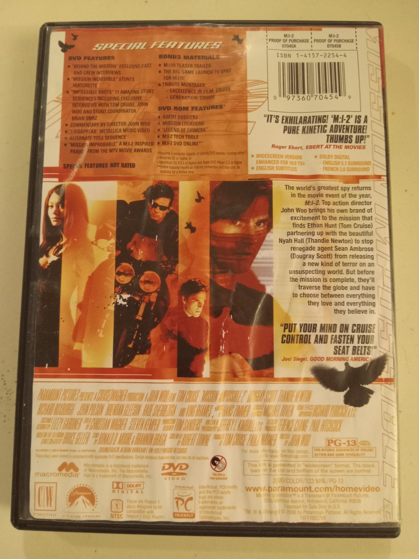 M:I-2, Mission Impossible II, DVD Movie Tom Cruise Widescreen, Rated PG-13, USED