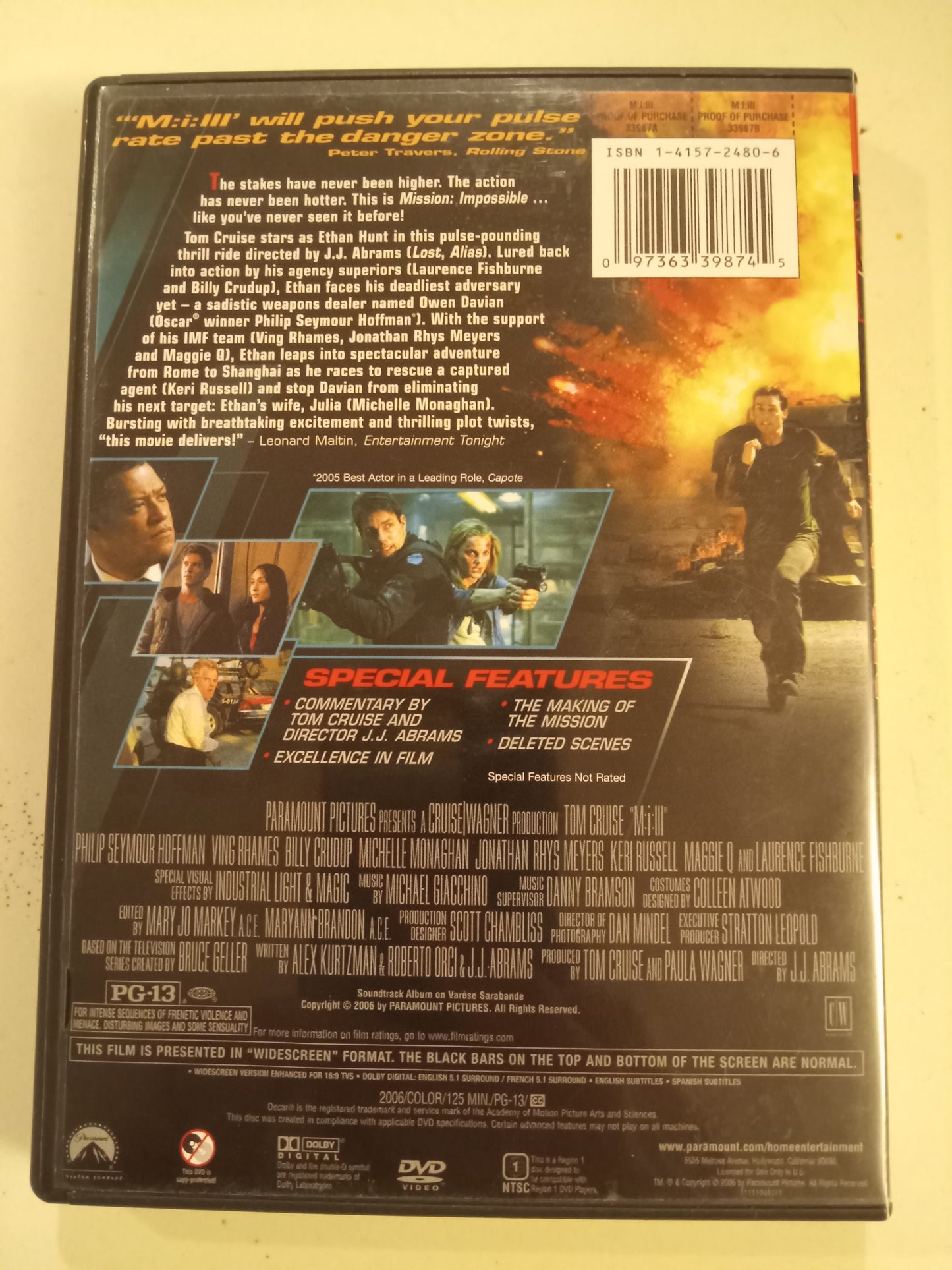 M:I:III, Mission Impossible III, DVD Movie, Tom Cruise Widescreen/Fullscreen, Rated PG-13, USED