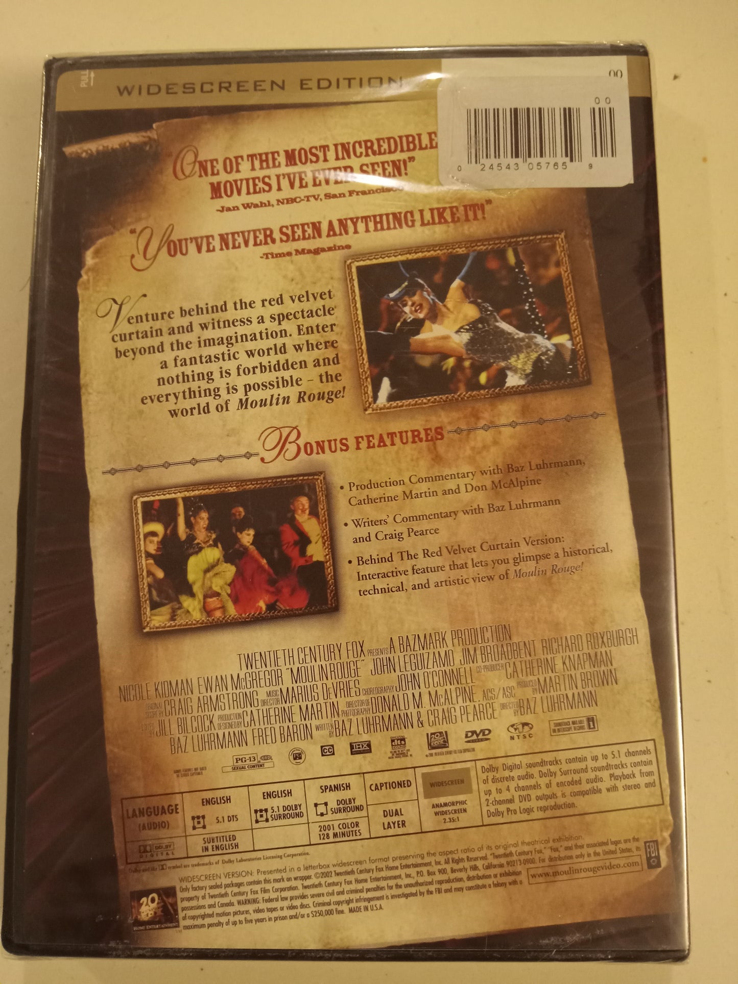 Moulin Rouge, DVD Movie, 2 Disc Special Ed. Nicole Kidman Widescreen, Rated PG-13, NEW/USED
