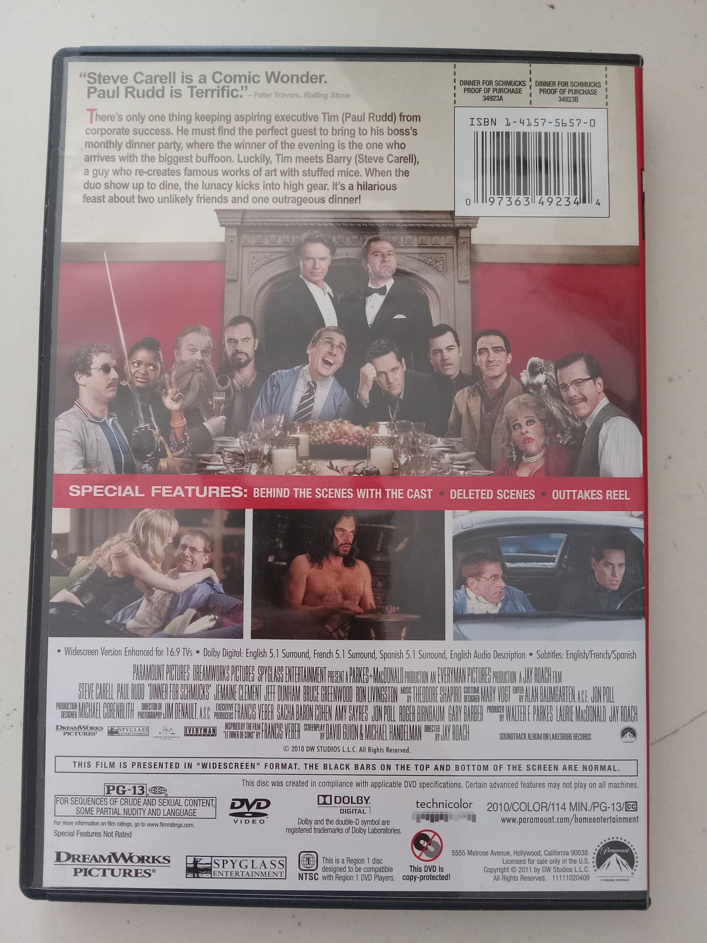 Dinner For Schmucks, DVD Movie, Steve Carell Widescreen, Rated PG-13, USED