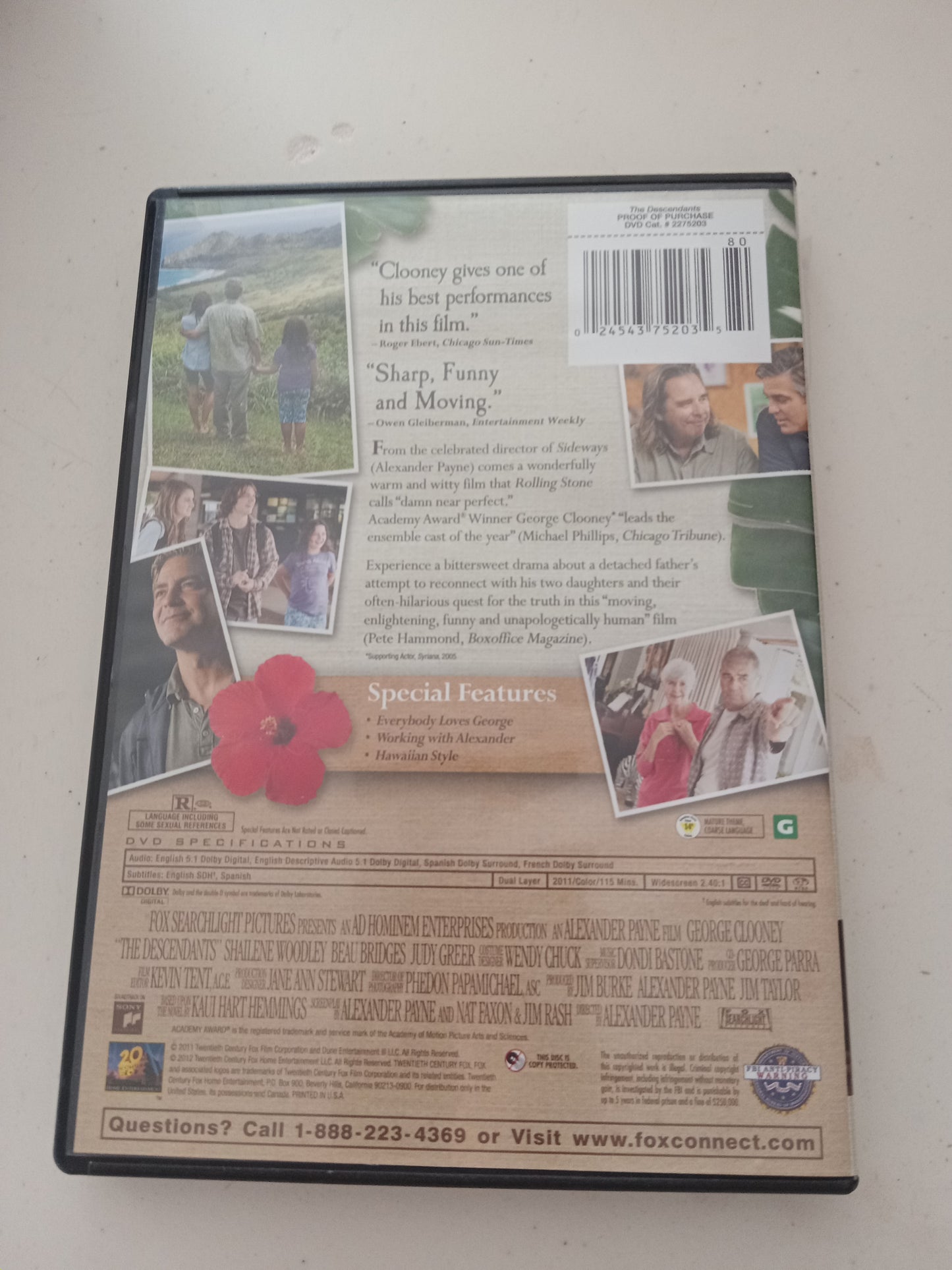 The Descendants, DVD Movie, George Clooney Widescreen, Rated R, USED