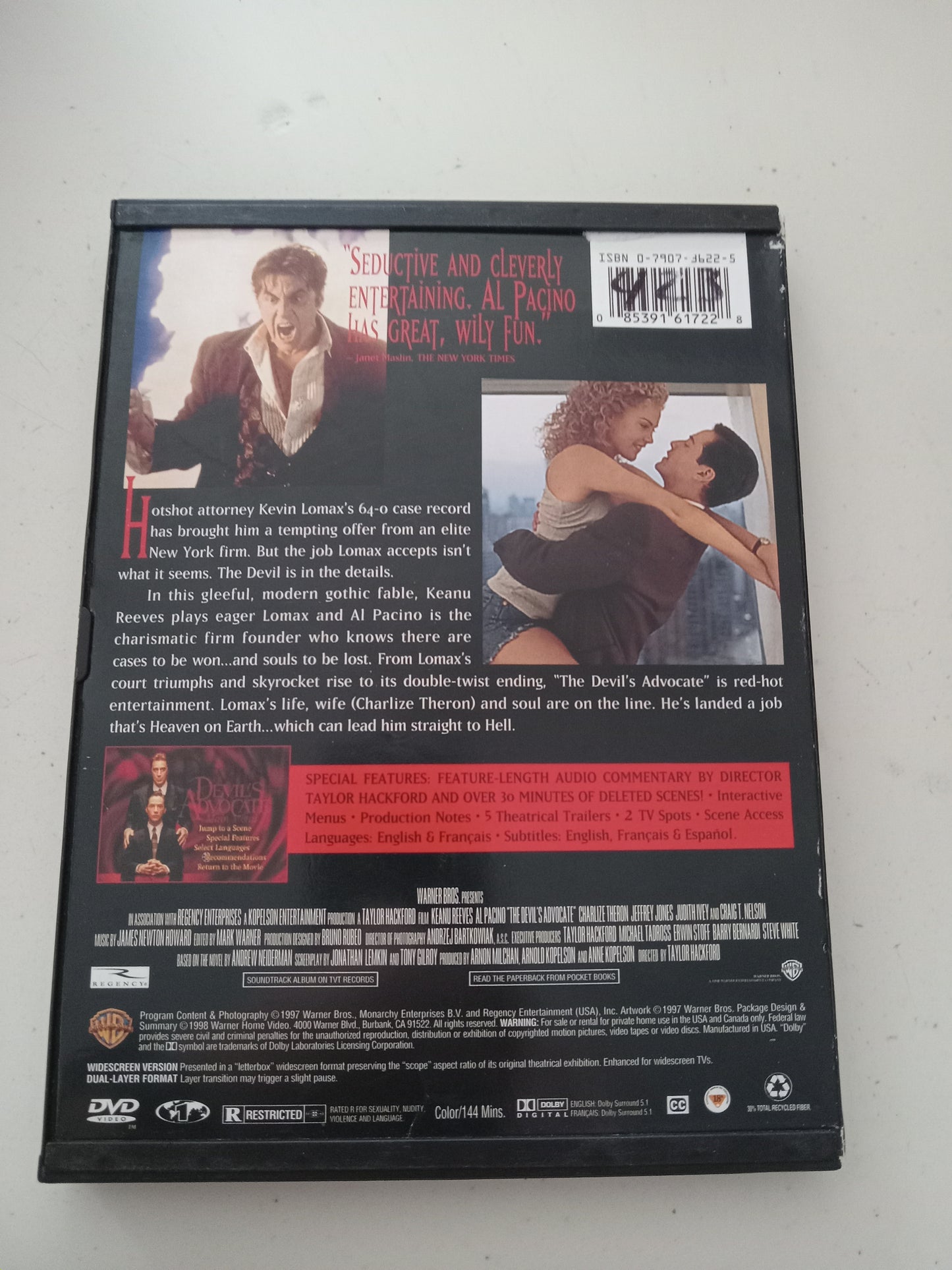 Devil's Advocate, DVD Movie, Keanu Reeves Widescreen, Rated R, USED