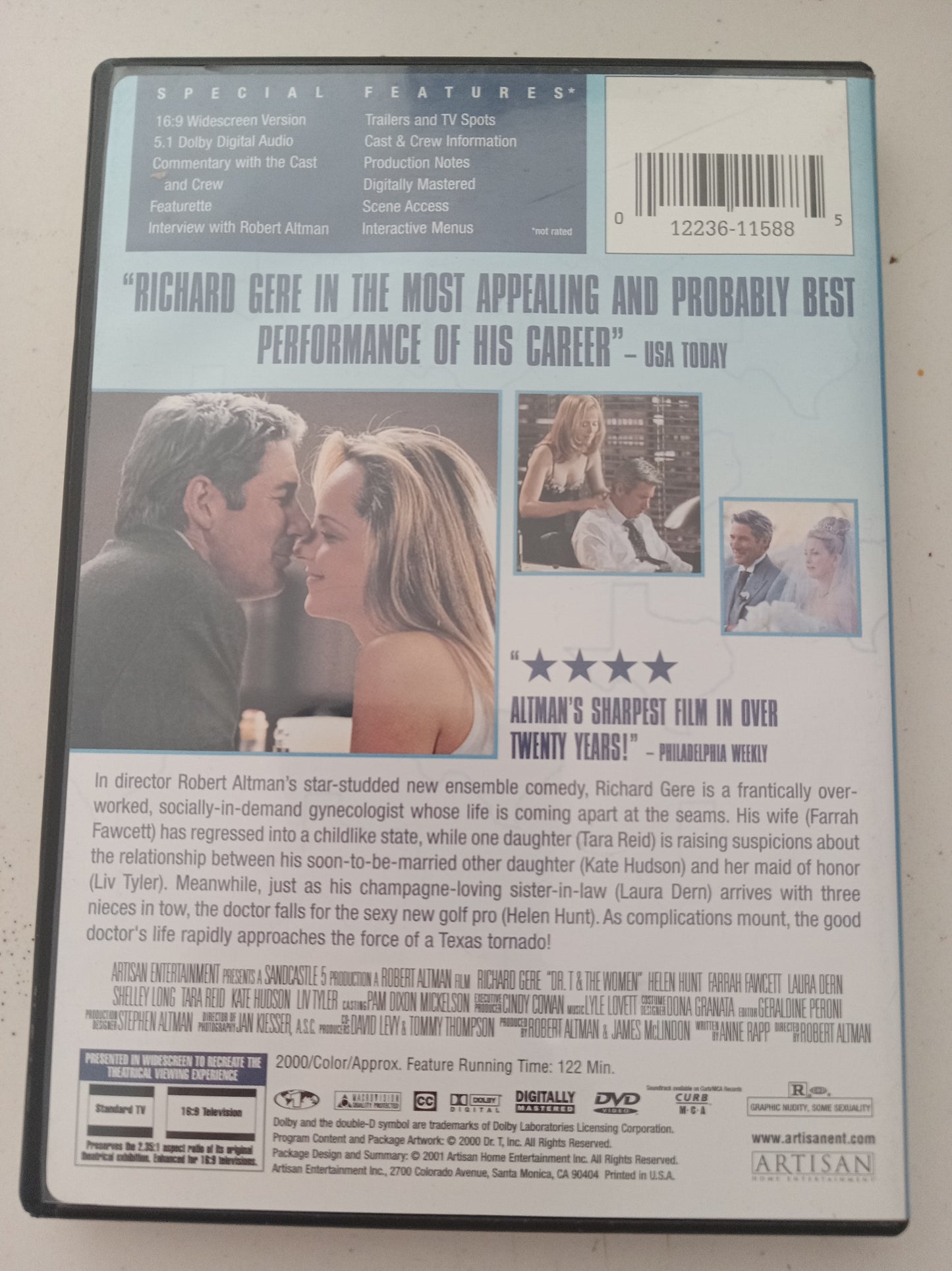 Dr. T And The Women, DVD Movie, Richard Gere Widescreen, Rated PG-13, USED