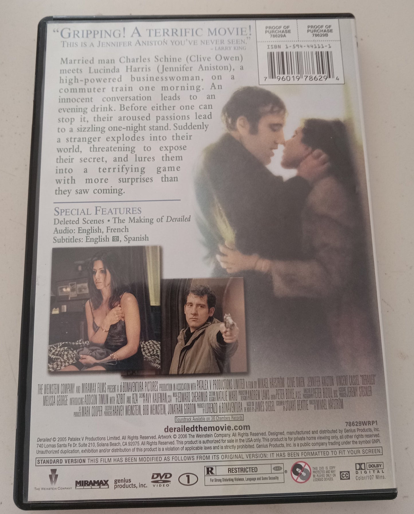 Derailed, DVD Movie, Clive Owen Widescreen/Fullscreen, Not Rated/R, USED