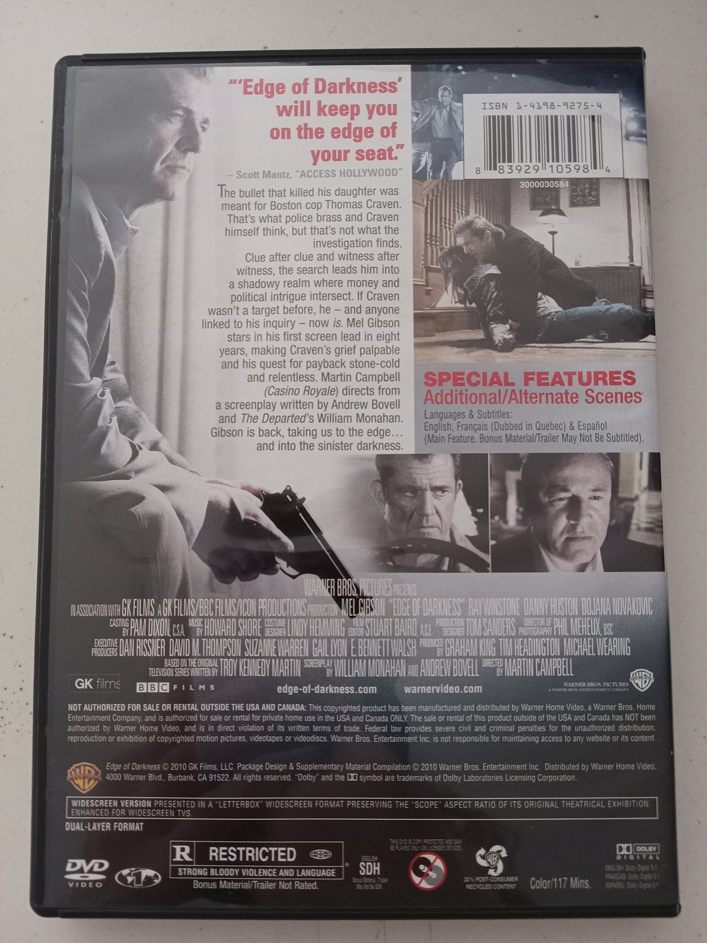 Edge Of Darkness, DVD Movie, Mel Gibson Widescreen, Rated PG-13, USED
