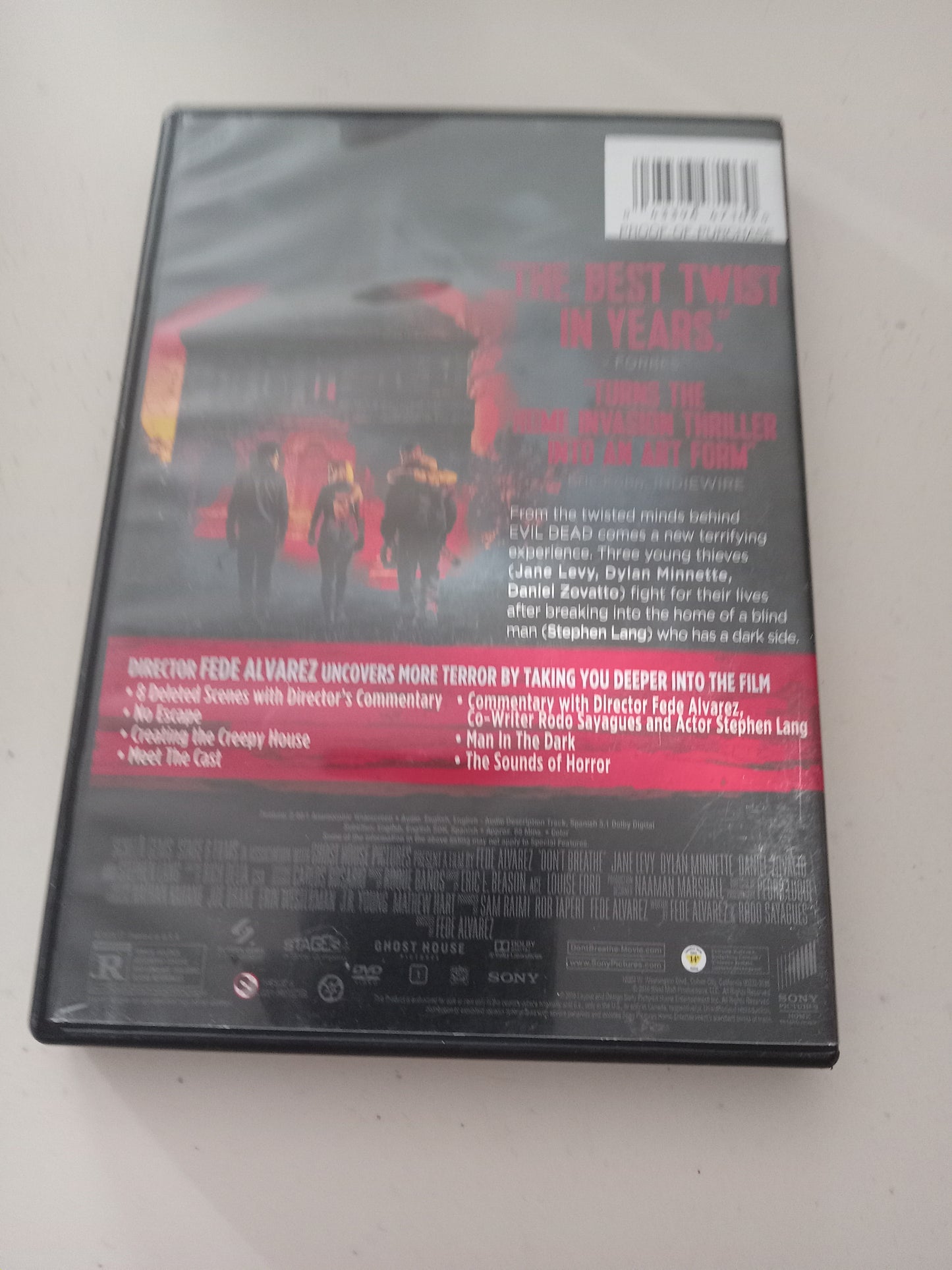 Don't Breathe, DVD Movie, Jane Levy Widescreen, Rated R, USED