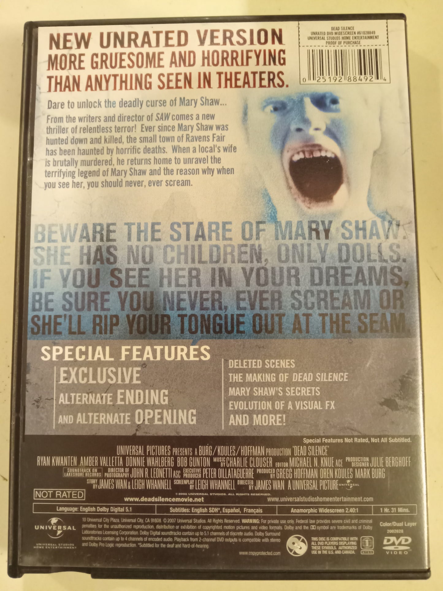 Dead Silence, DVD Movie, Ryan Kwanten Widescreen, Not Rated, USED