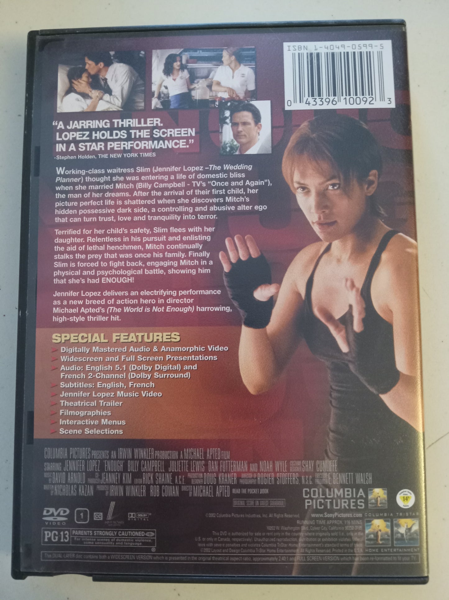 Enough, DVD Movie, Jennifer Lopez Fullscreen & Widescreen, Rated PG-13, USED