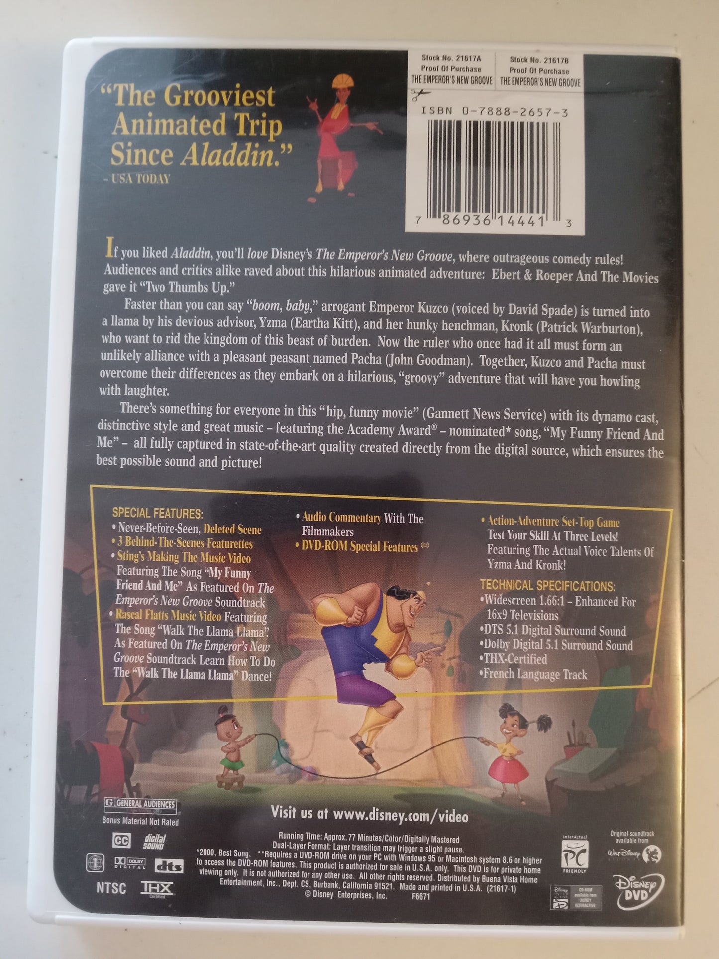 The Emperor's New Groove, Disney Animated DVD Movie, David Spade Widescreen, Rated G, USED