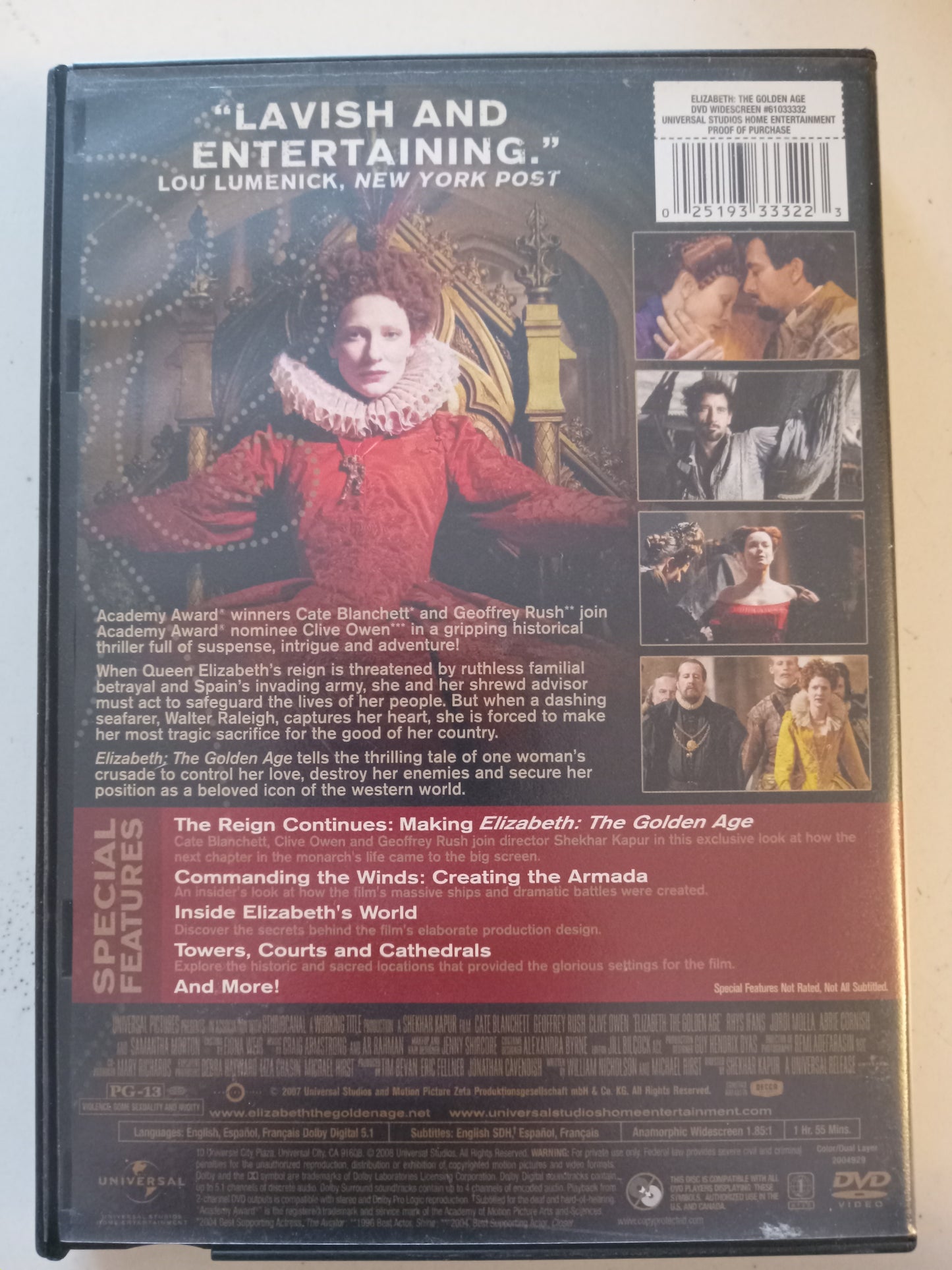 Elizabeth The Golden Age, DVD Movie, Cate Blanchett Widescreen, Rated PG-13, USED