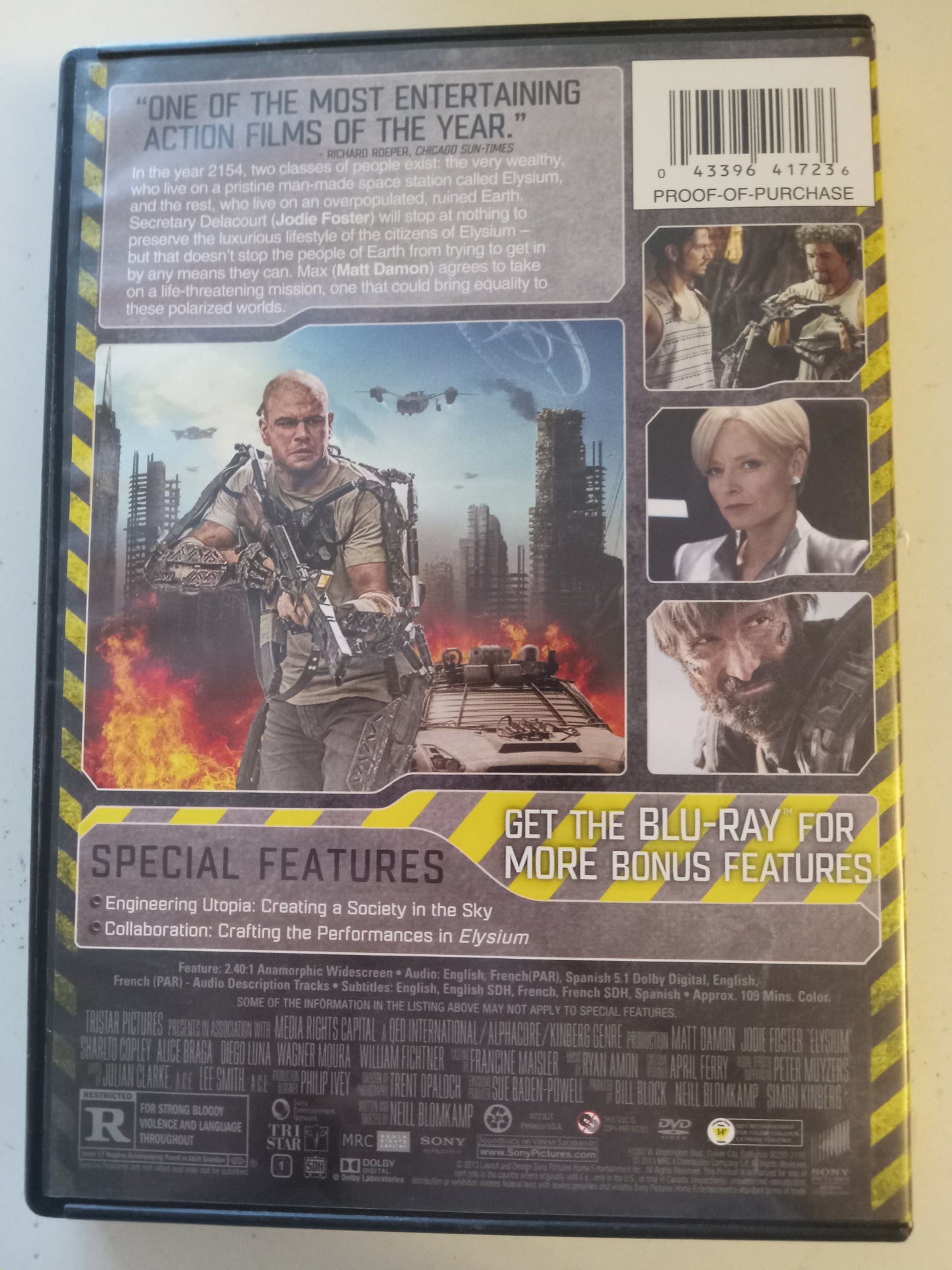 Elysium, DVD Movie, Matt Damon Widescreen, Rated R, USED