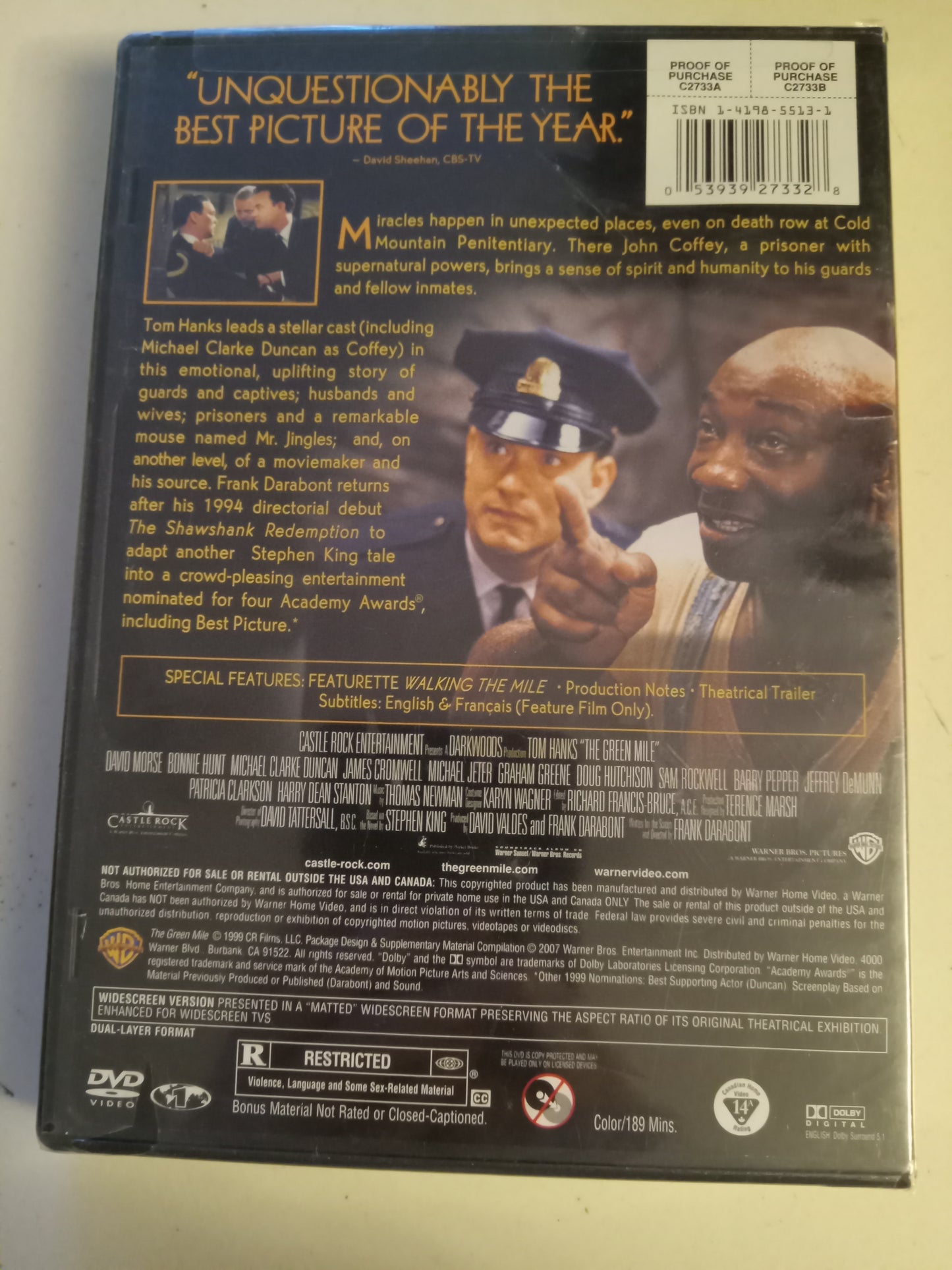 The Green Mile, DVD Movie, Tom Hanks Widescreen, Rated R, NEW