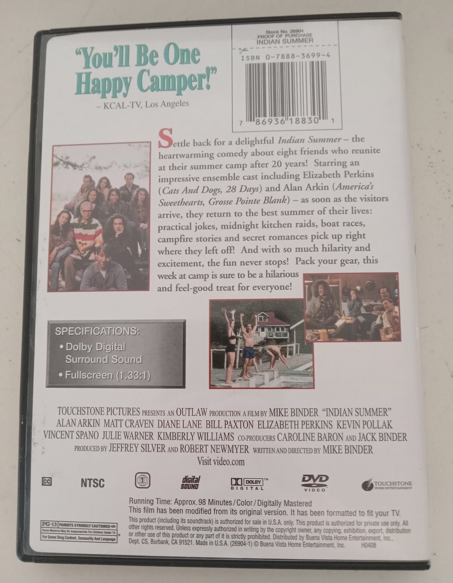 Indian Summer, DVD Movie, Elizabeth Perkins Fullscreen, Rated PG-13, USED