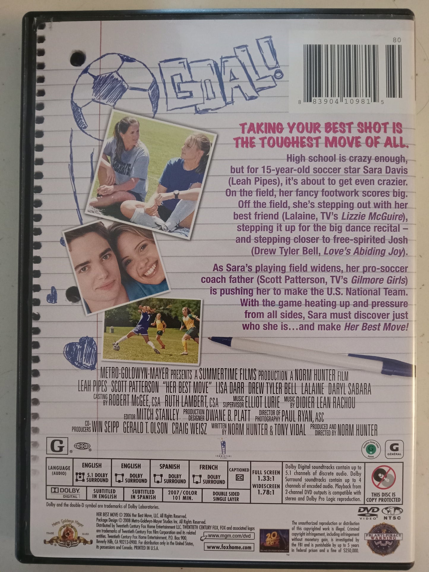 Her Best Move, DVD Movie, Leah Pipes Fullscreen, Widescreen, Rated G, USED