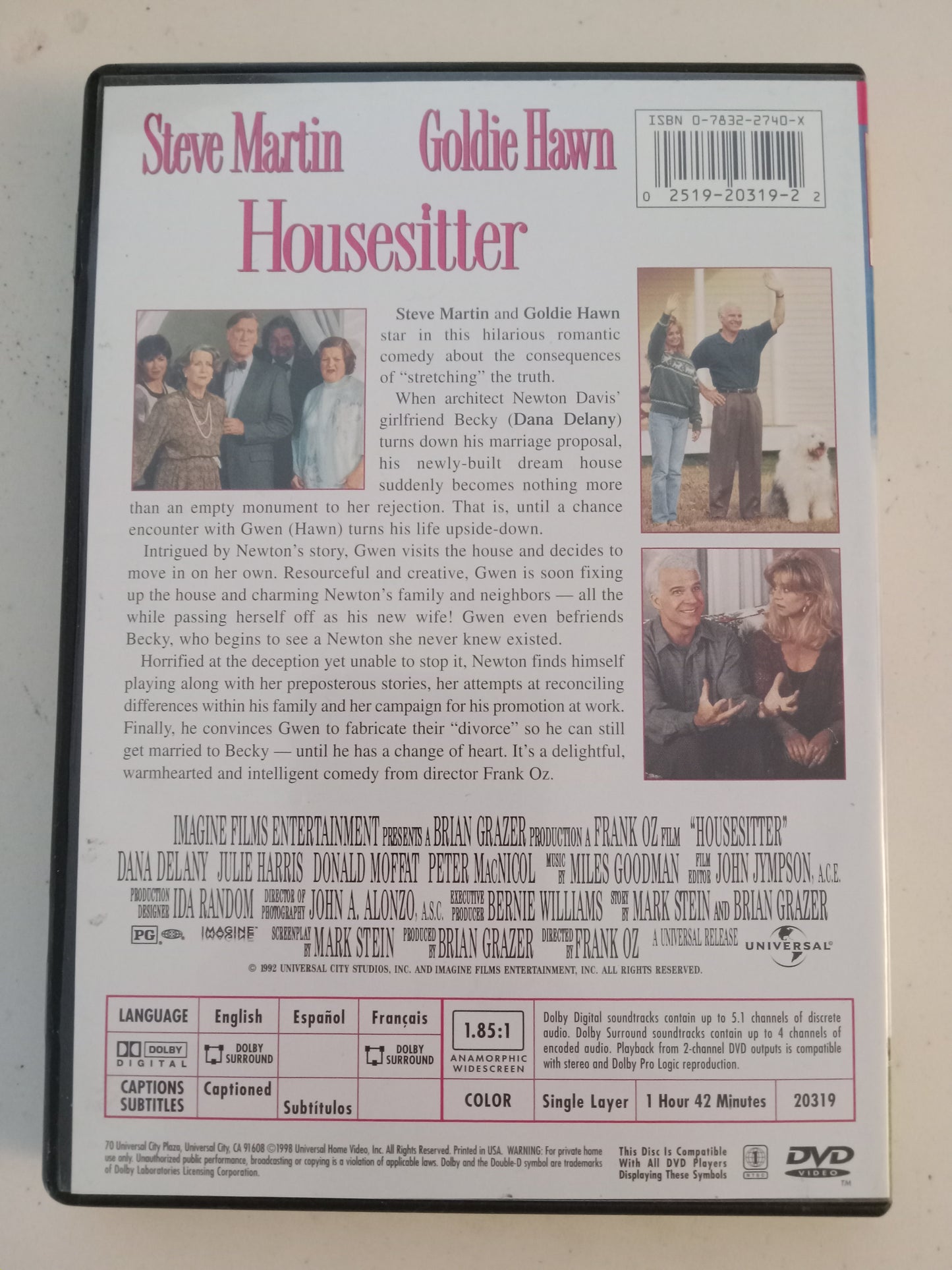 Housesitter, DVD Movie, Steve Martin Widescreen, Rated PG, USED