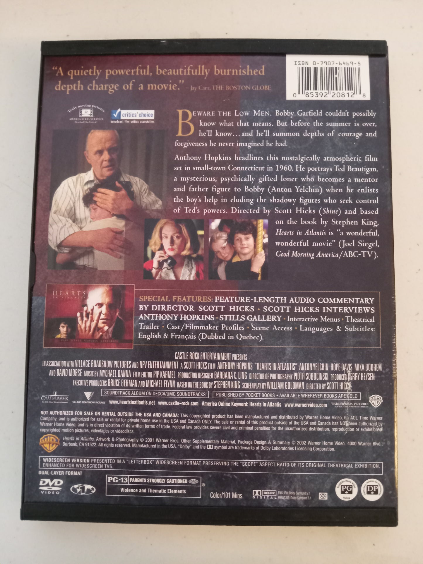 Hearts In Atlantis, DVD Movie, Anthony Hopkins Widescreen, Rated PG-13, USED
