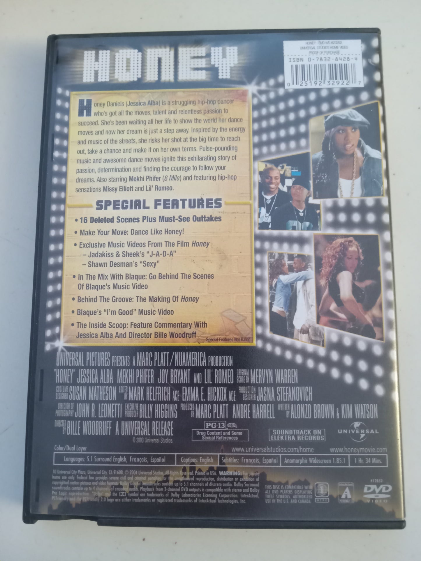 Honey, DVD Movie, Jessica Alba Widescreen, Not Rated, USED