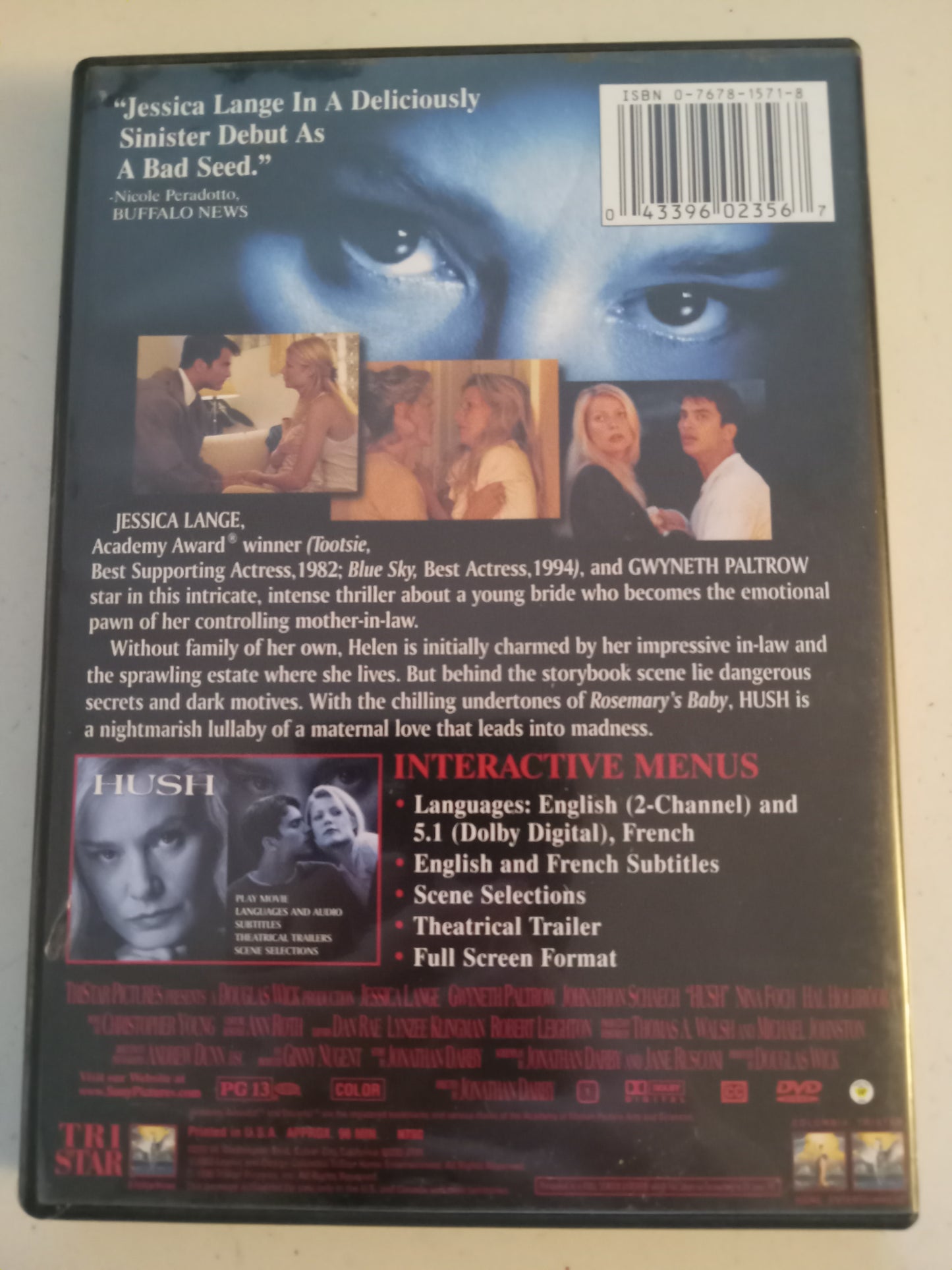 Hush, DVD Movie, Gwyneth Paltrow Fullscreen, Rated PG-13, USED