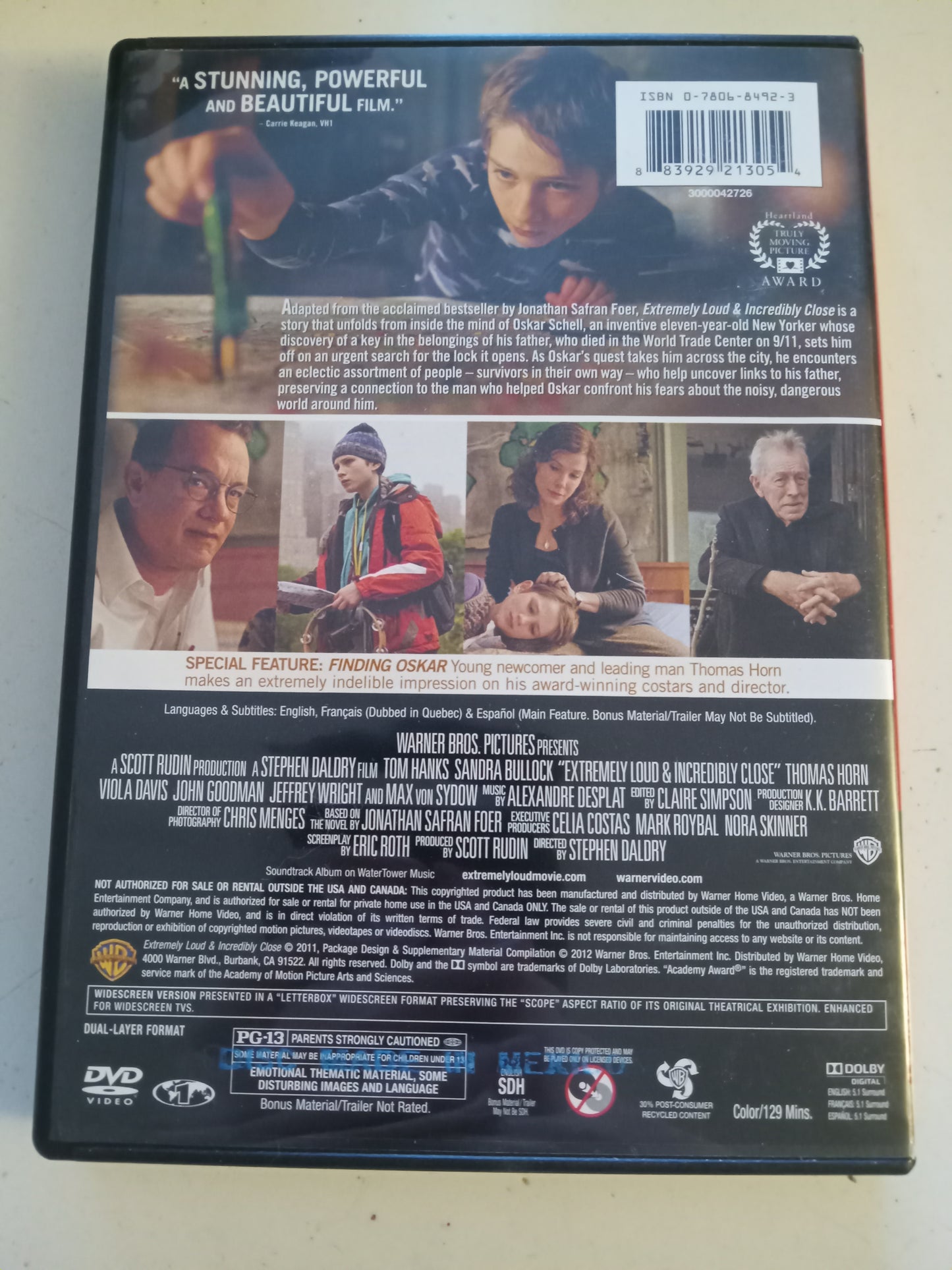Extremely Loud & Incredibly Close, DVD Movie, Tom Hanks Widescreen, Rated PG-13, USED