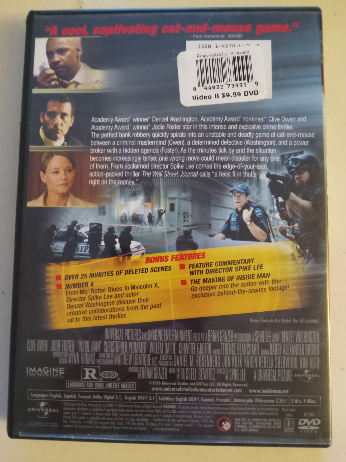 Inside Man, DVD Movie, Denzel Washington Fullscreen/Widescreen, Rated PG-13, USED