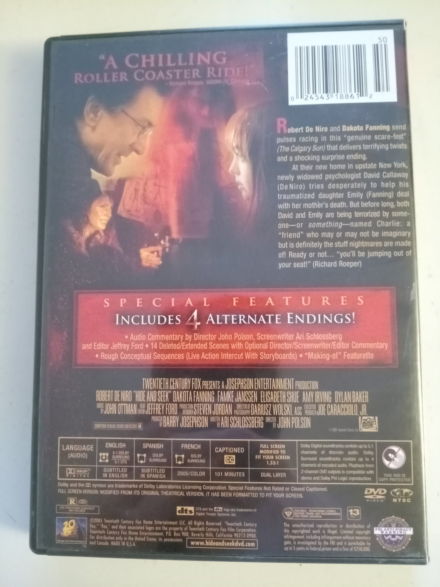 Hide And Seek, DVD Movie, Robert DeNiro Fullscreen, Rated R, USED