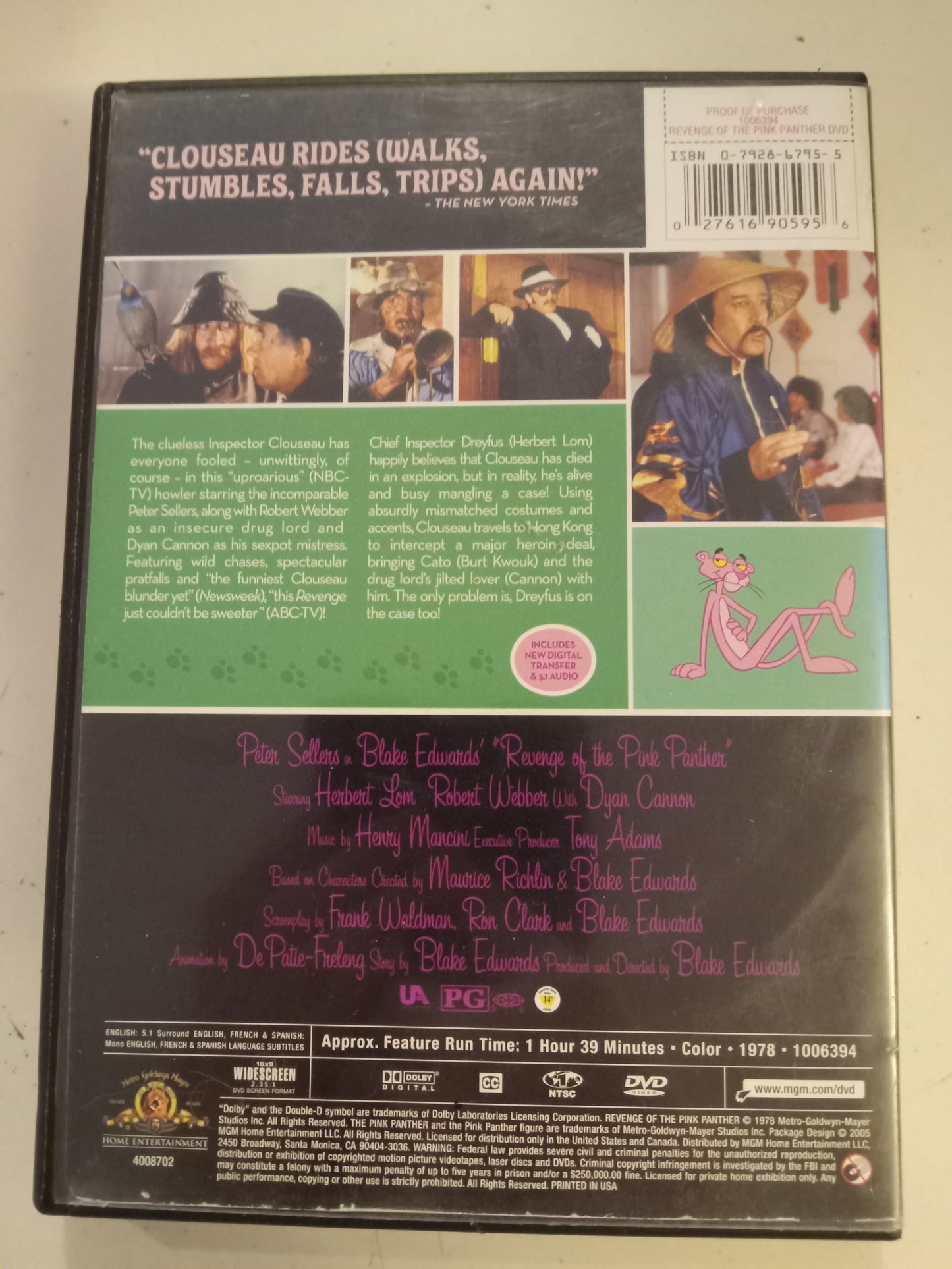Revenge Of The Pink Panther, DVD Movie, Peter Sellers Widescreen, Rated PG, USED