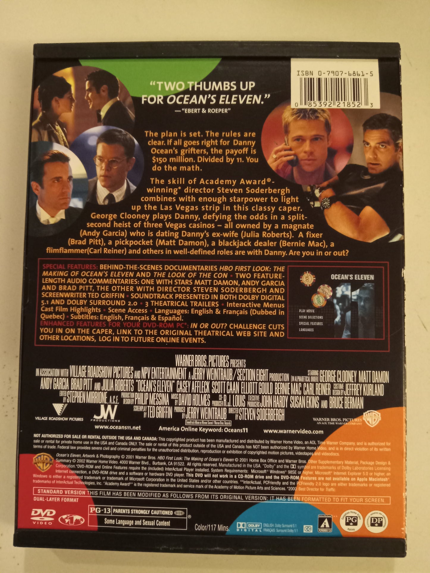 Ocean's Eleven, DVD Movie, George Clooney Fullscreen/Widescreen, Rated PG-13, USED