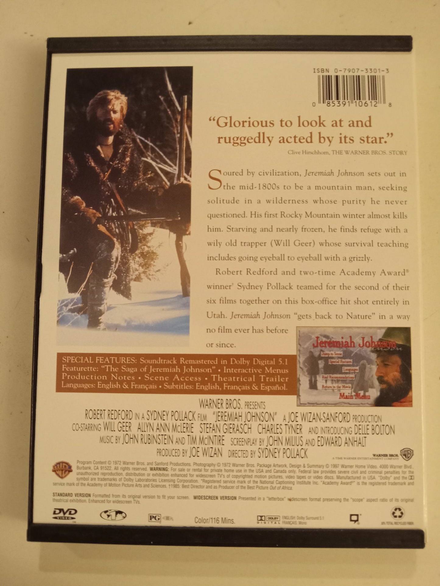 Jeremiah Johnson, DVD Movie, Robert Redford Widescreen, Rated PG, USED