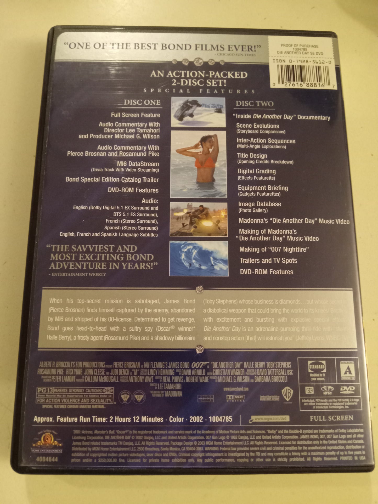James Bond 007 in Die Another Day, 2 Discs, DVD Movie, Special Ed. Pierce Brosnan Fullscreen, Rated PG-13, USED