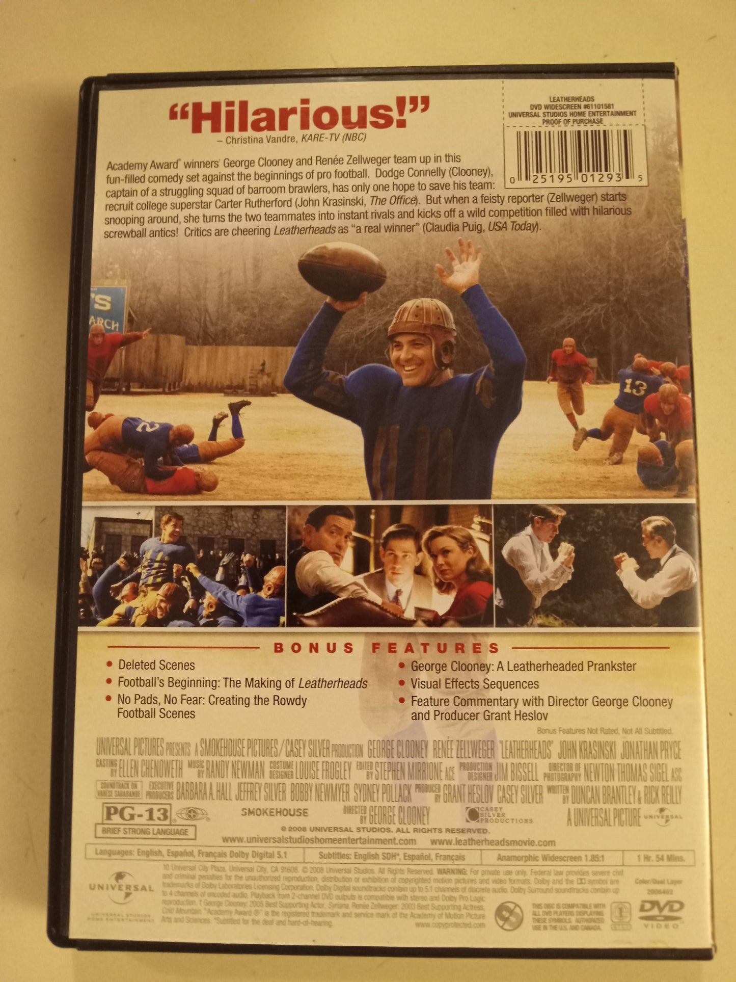 LeatherHeads, DVD Movie, George Clooney Widescreen, Rated PG-13, USED