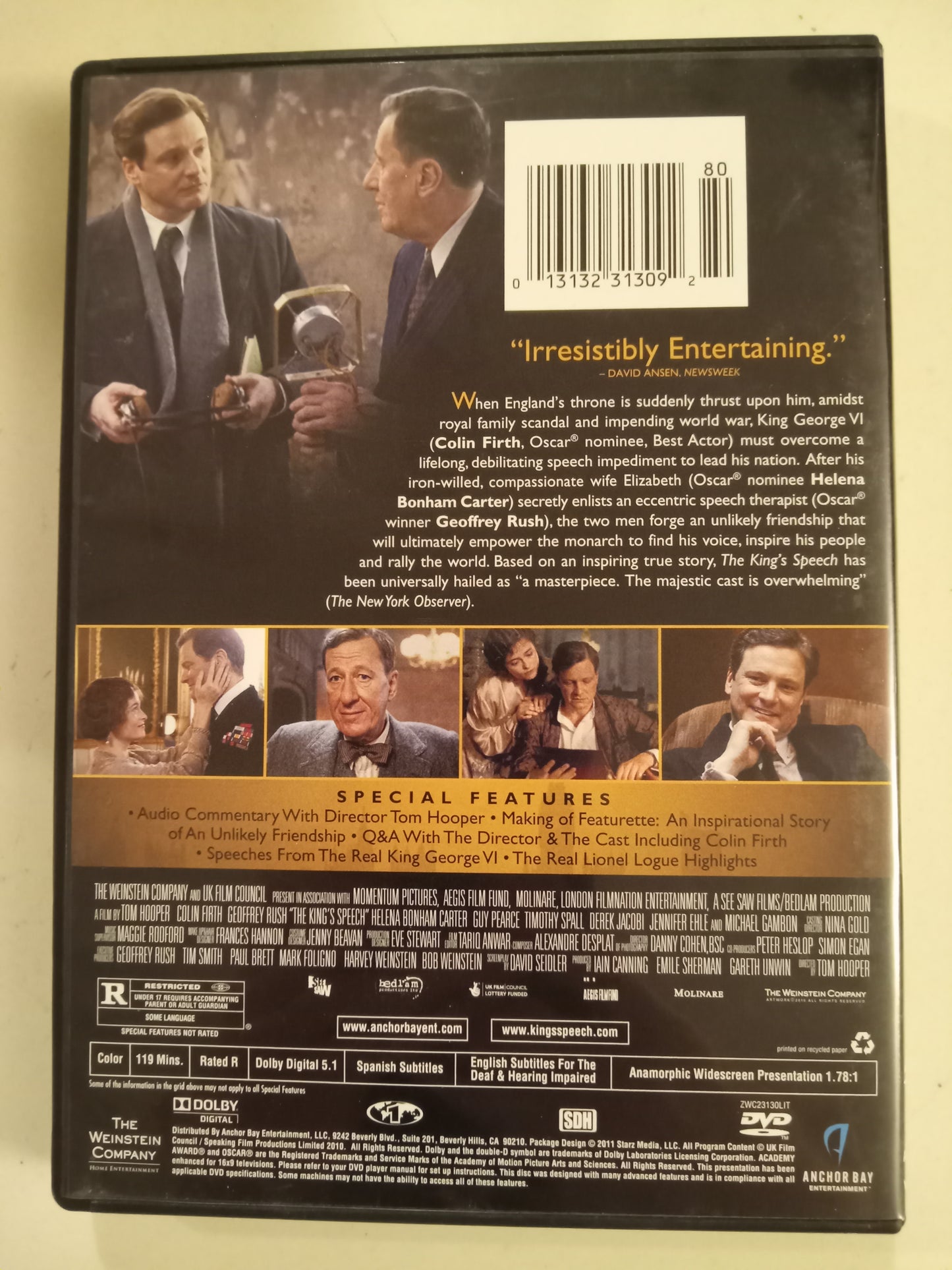 The King's Speech, DVD Movie, Colin Firth Widescreen, Rated R, USED