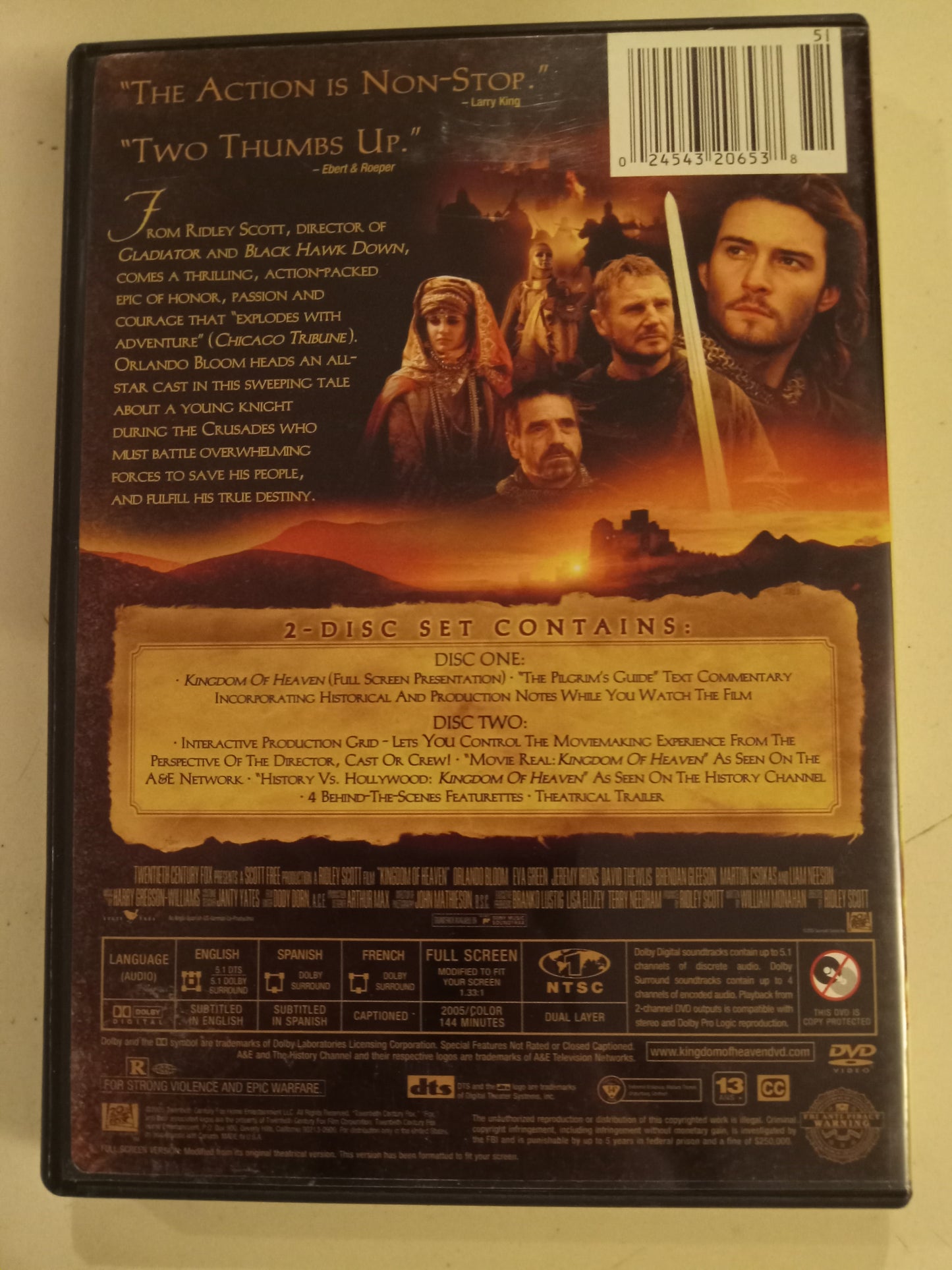 Kingdom Of Heaven, 2 Disks, DVD Movie, Orlando Bloom Fullscreen, Rated R, USED