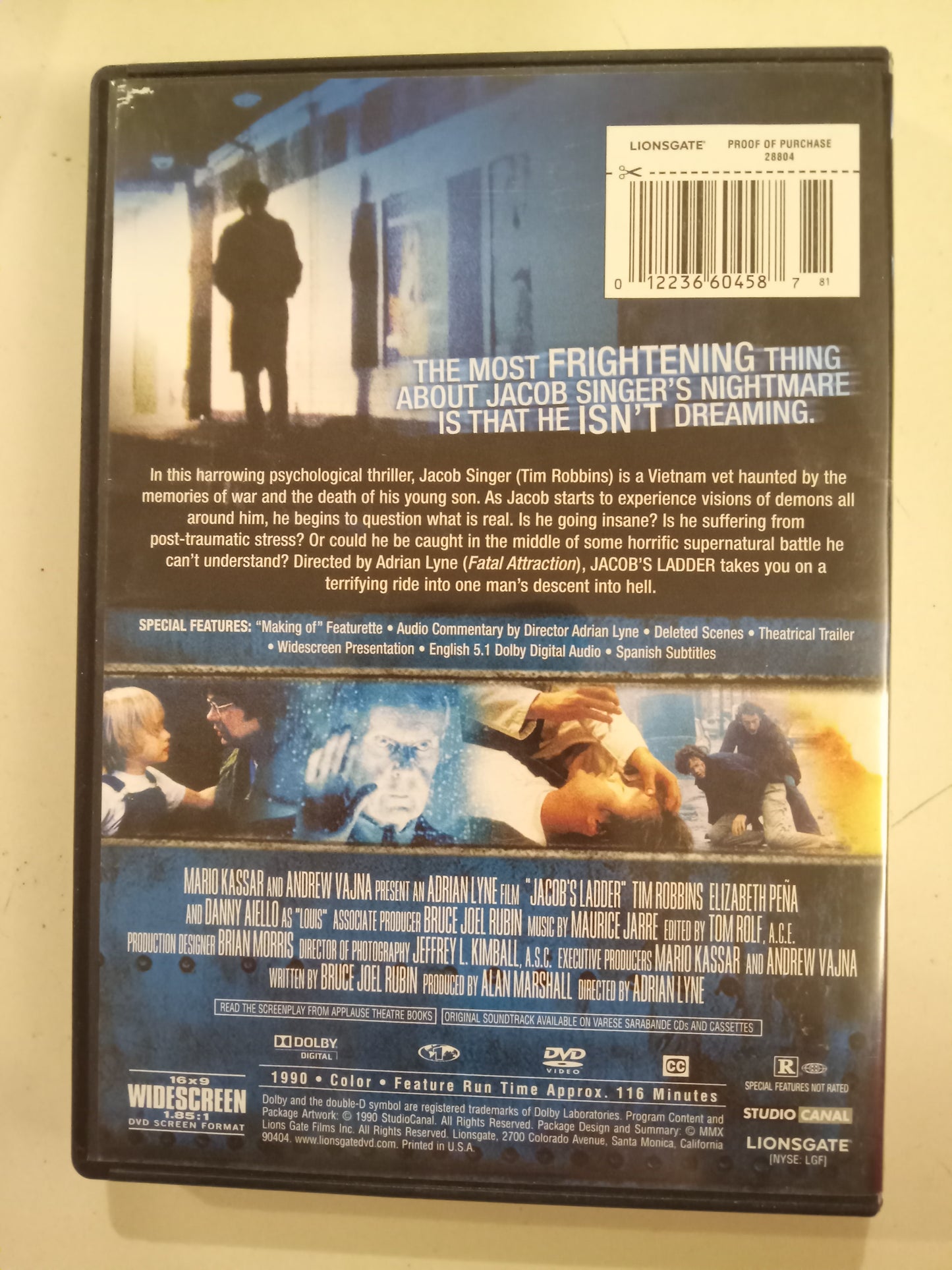 Jacob's Ladder, DVD Movie, Tim Robbins Widescreen, Rated R, USED