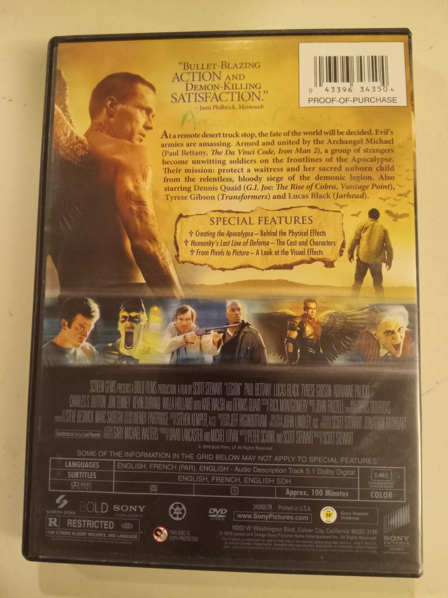 Legion, DVD Movie, Paul Bettany Widescreen, Rated R, USED