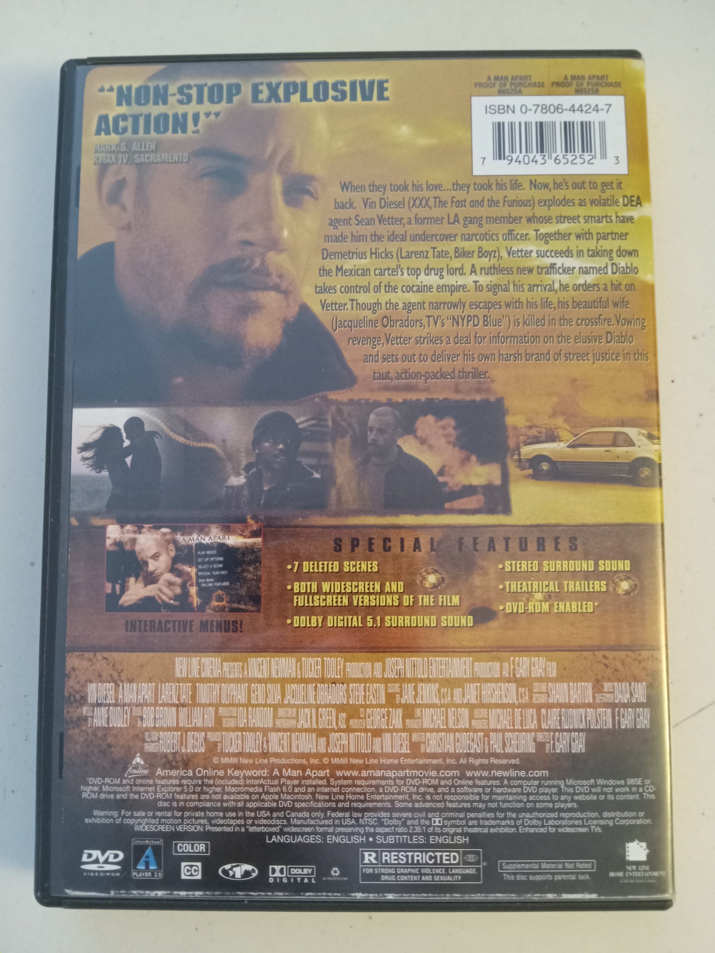 A Man Apart, DVD Movie, Vin Diesel Fullscreen/Widescreen, Rated R, USED