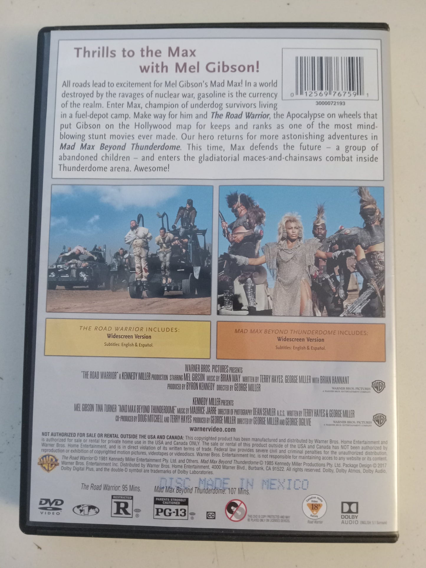 Mad Max in The Road Warrior And Beyond Thunderdome, 2 DVD Movies, Mel Gibson Fullscreen/Widescreen, Rated R/PG-13, USED