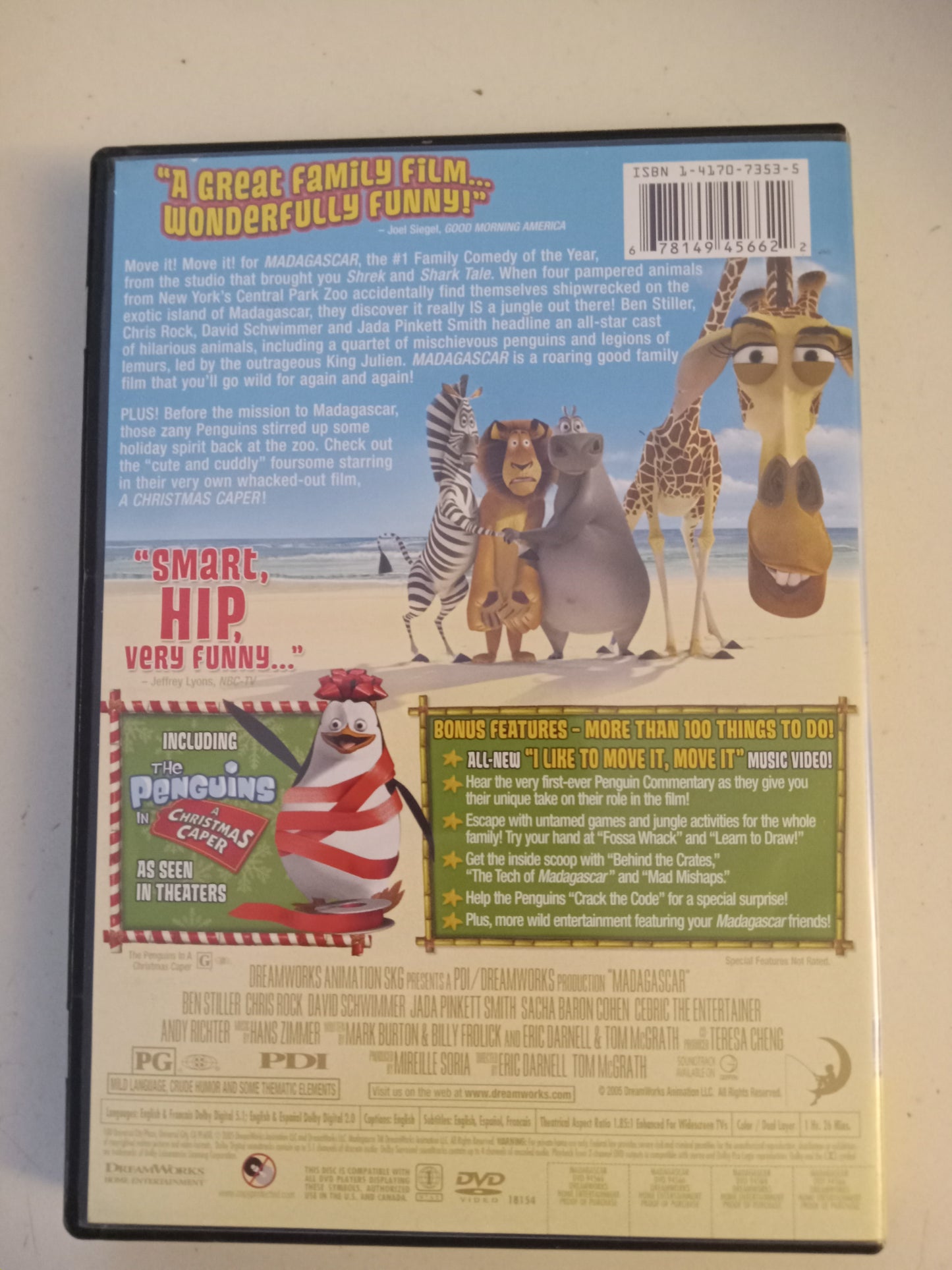 Madagascar, Dreamworks Animated DVD Movie, Ben Stiller Widescreen, Rated PG, USED