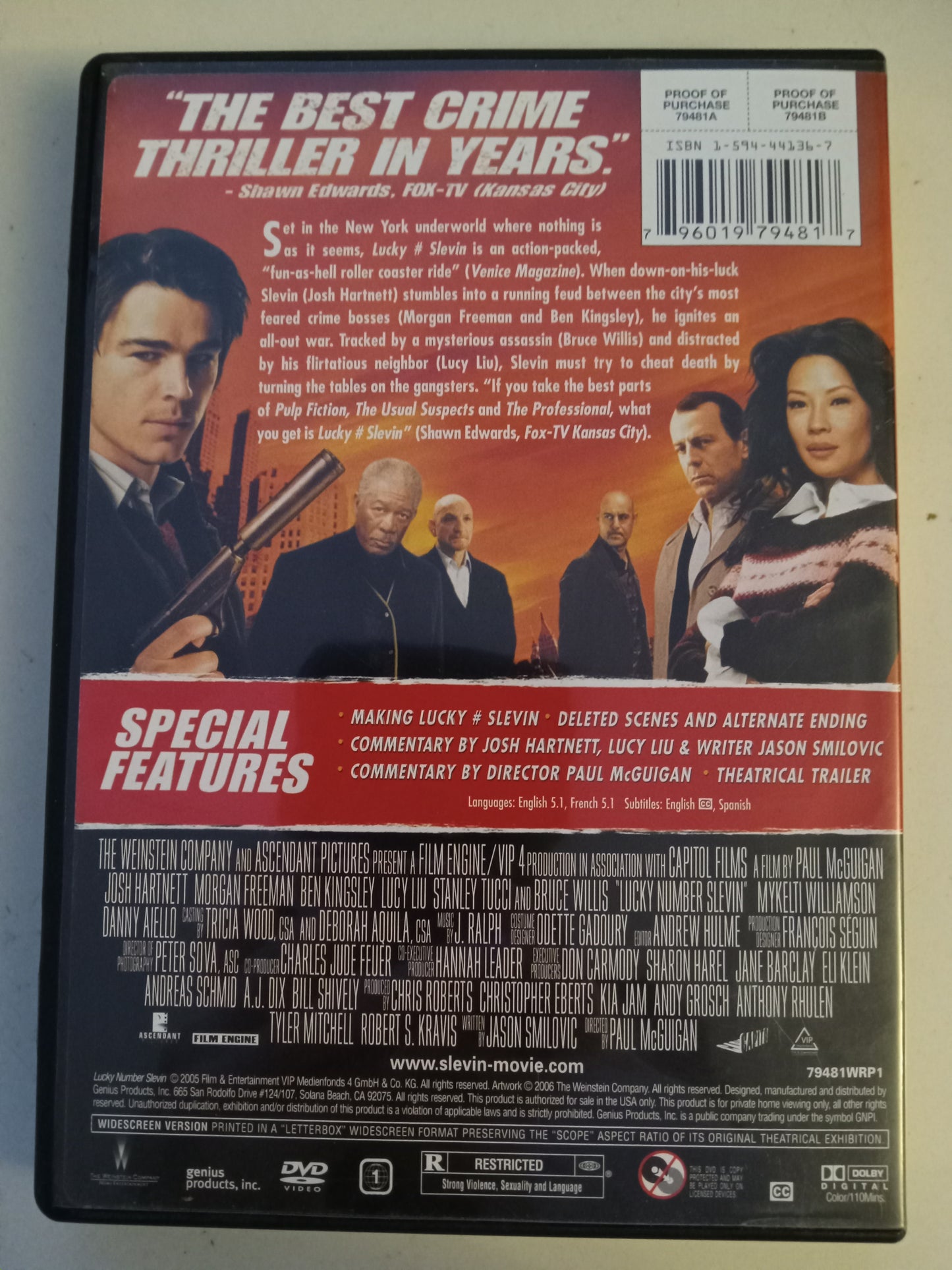 Lucky # Slevin, DVD Movie, Bruce Willis Widescreen, Rated R, USED