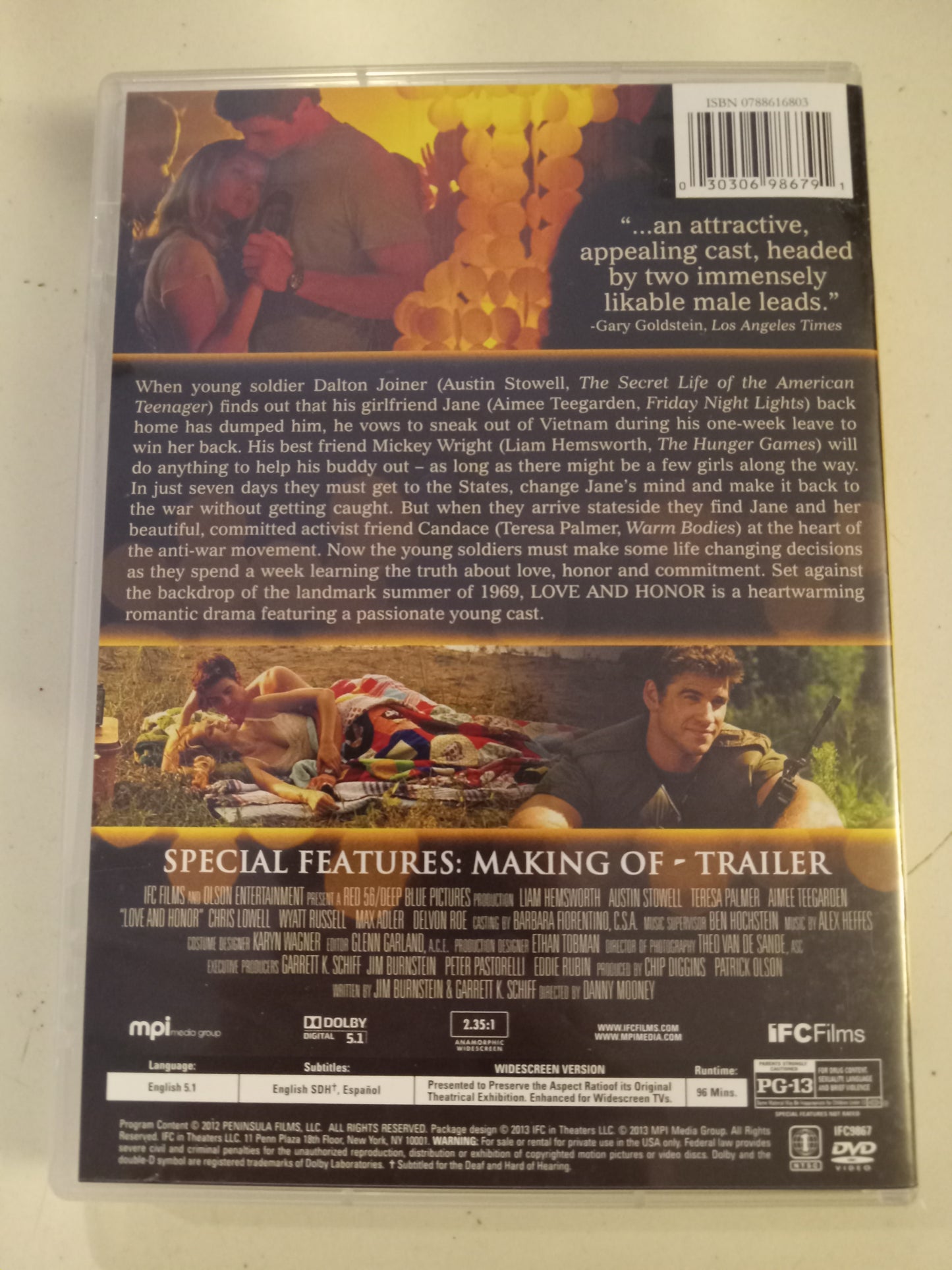 Love And Honor, DVD Movie, Liam Hemsworth Widescreen, Rated R, USED