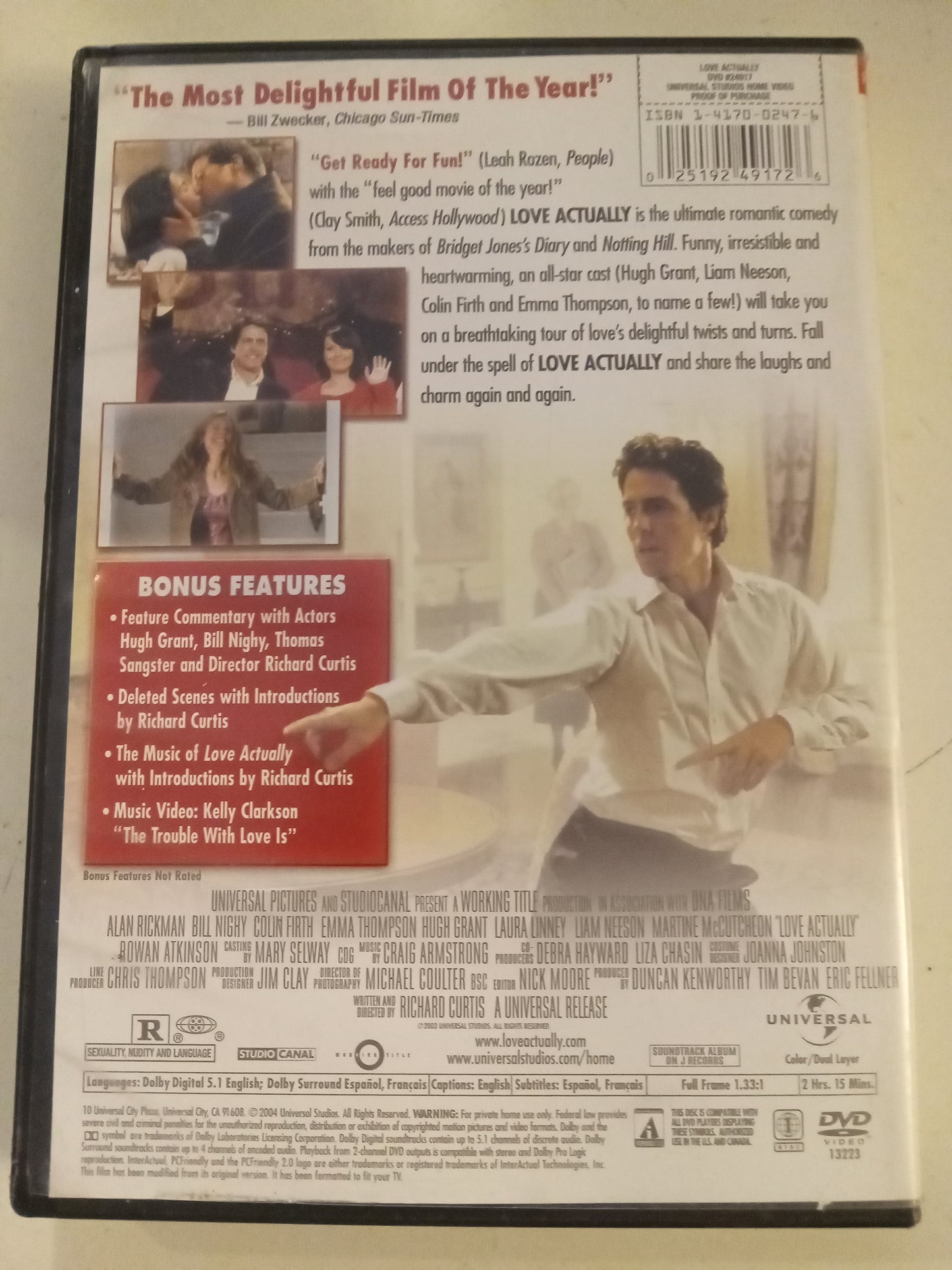 Love Actually, DVD Movie, Hugh Grant Fullscreen, Rated R, USED