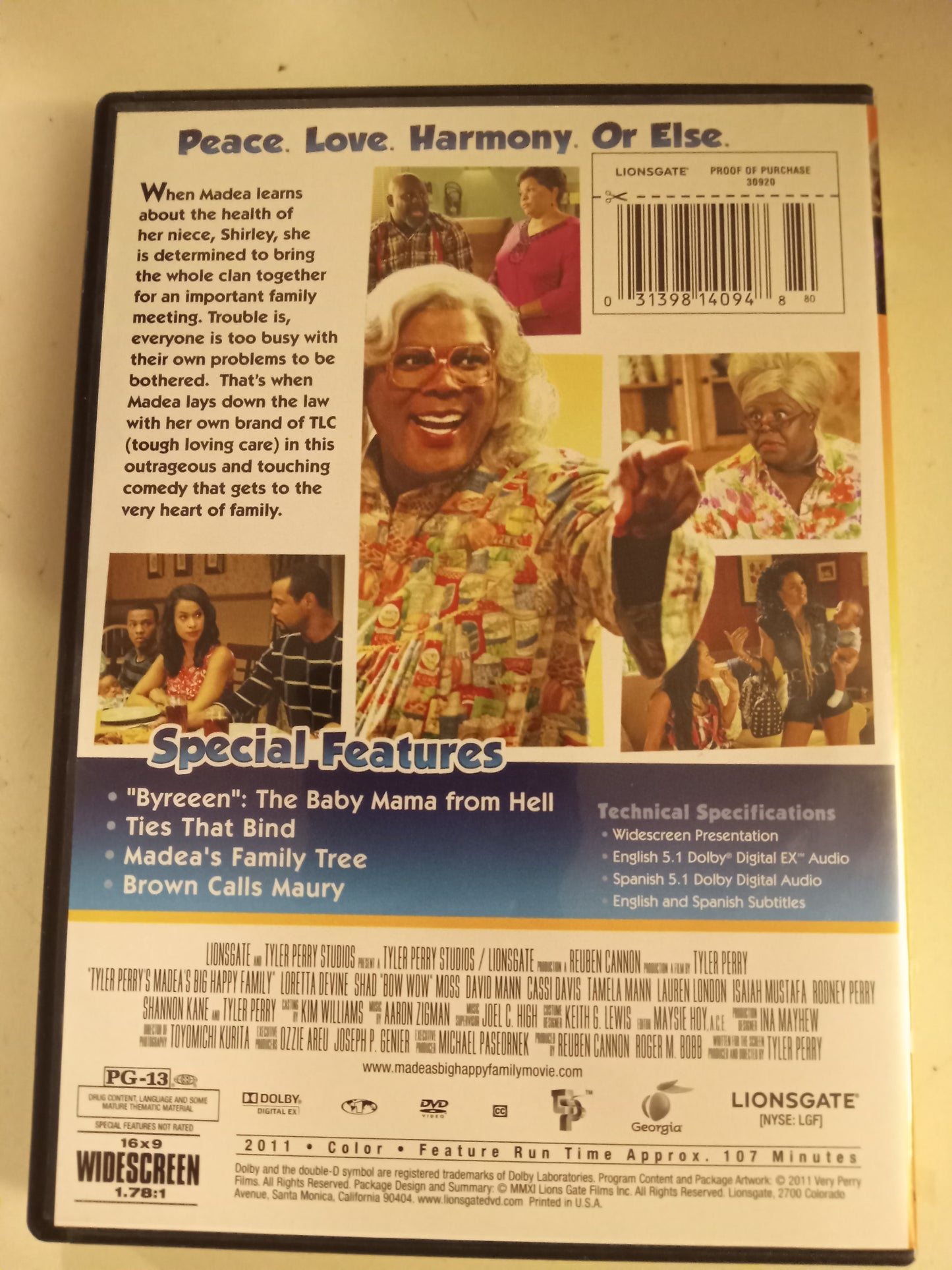 Tyler Perry's Madea's Big Happy Family, DVD Movie, Widescreen, Rated PG-13, USED