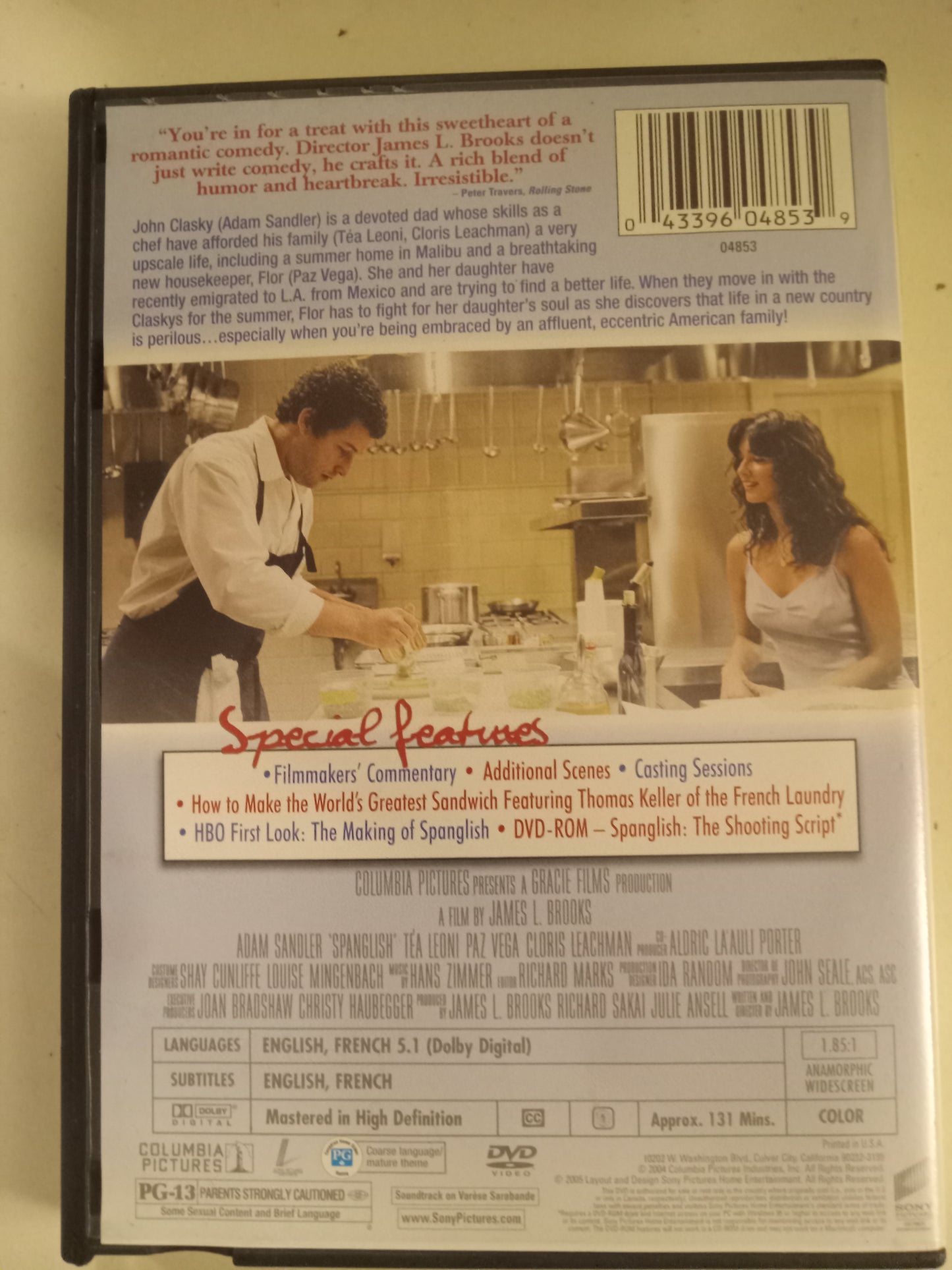Spanglish, DVD Movie, Adam Sandler Widescreen, Rated PG-13, USED