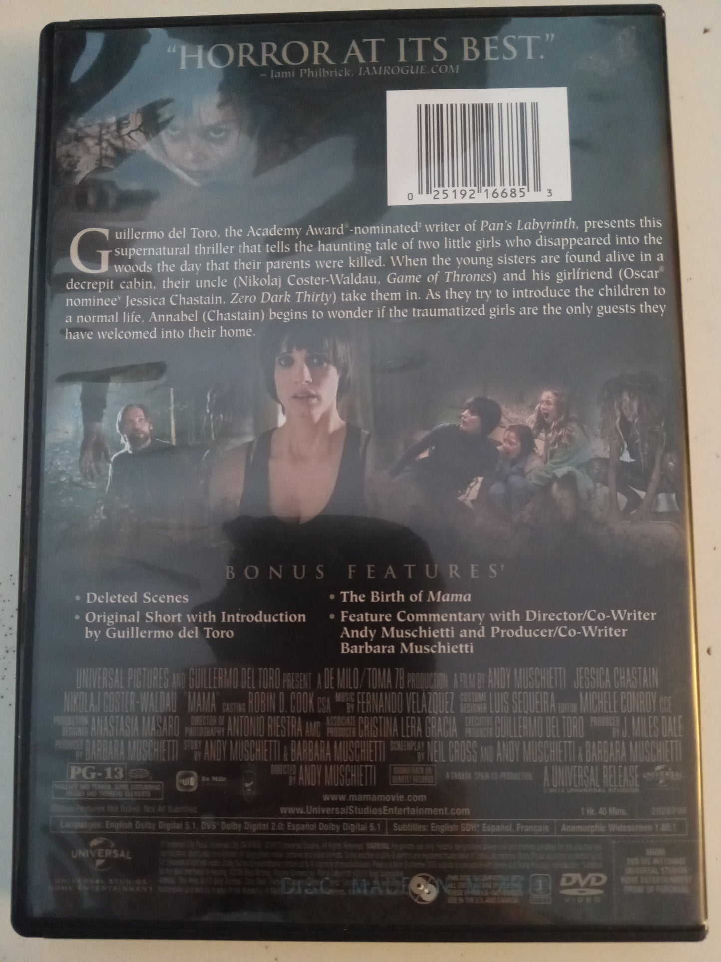 Mama, DVD Movie Jessica Chastain Widescreen, Rated PG-13, USED