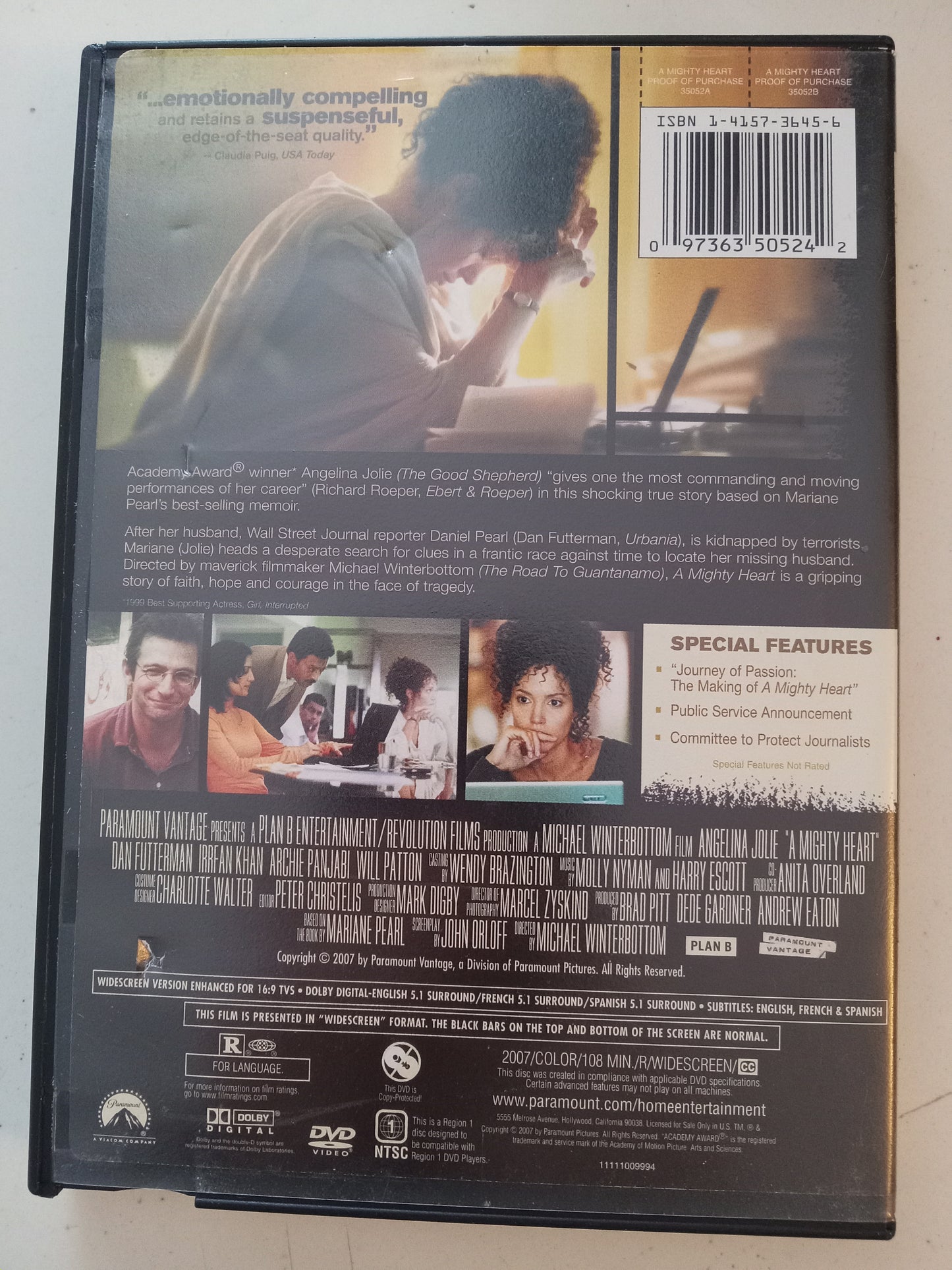 A Mighty Heart, DVD Movie, Angelina Jolie Widescreen, Rated R, USED