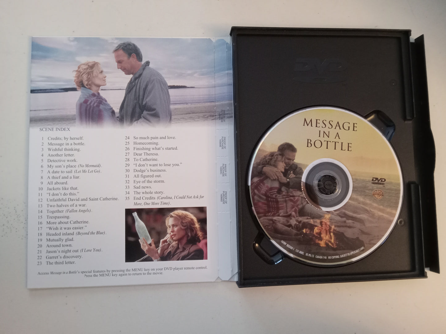 Message In A Bottle, DVD Movie, Kevin Costner Widescreen, Rated PG-13, USED