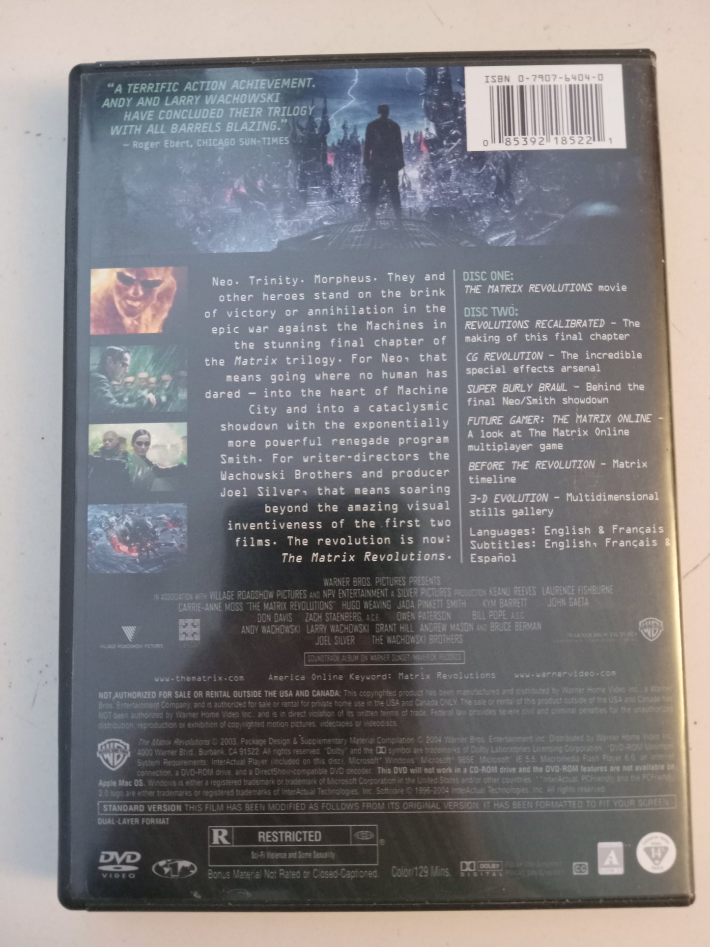 Matrix Revolutions, 2 Disc DVD Movie, Keanu Reeves Fullscreen/Widescreen, Rated R, USED