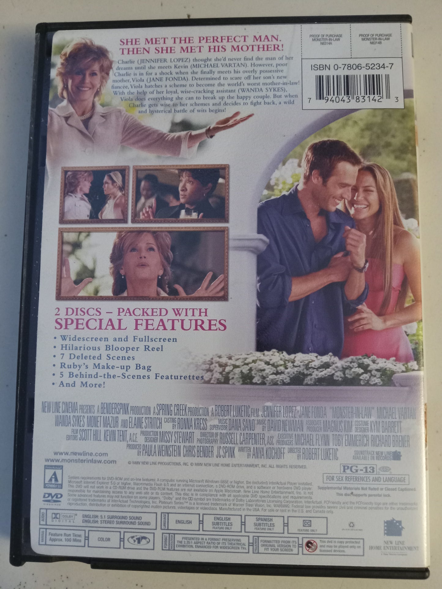 Monster In Law, DVD Movie, Jennifer Lopez Widescreen/Fullscreen, Rated PG-13, USED