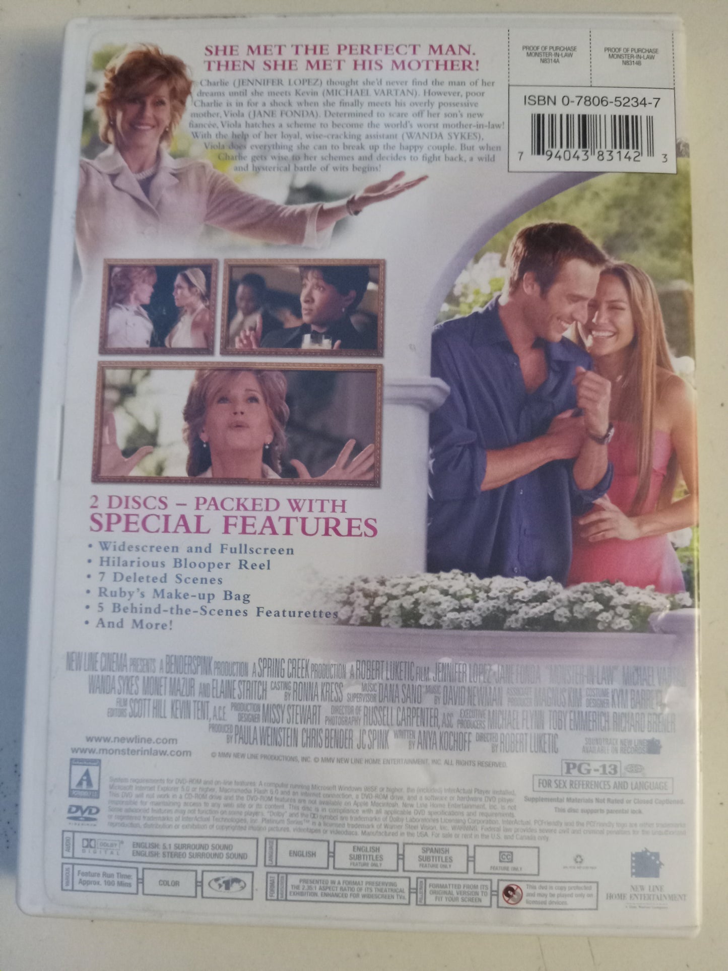 Monster In Law, DVD Movie, Jennifer Lopez Widescreen/Fullscreen, Rated PG-13, USED